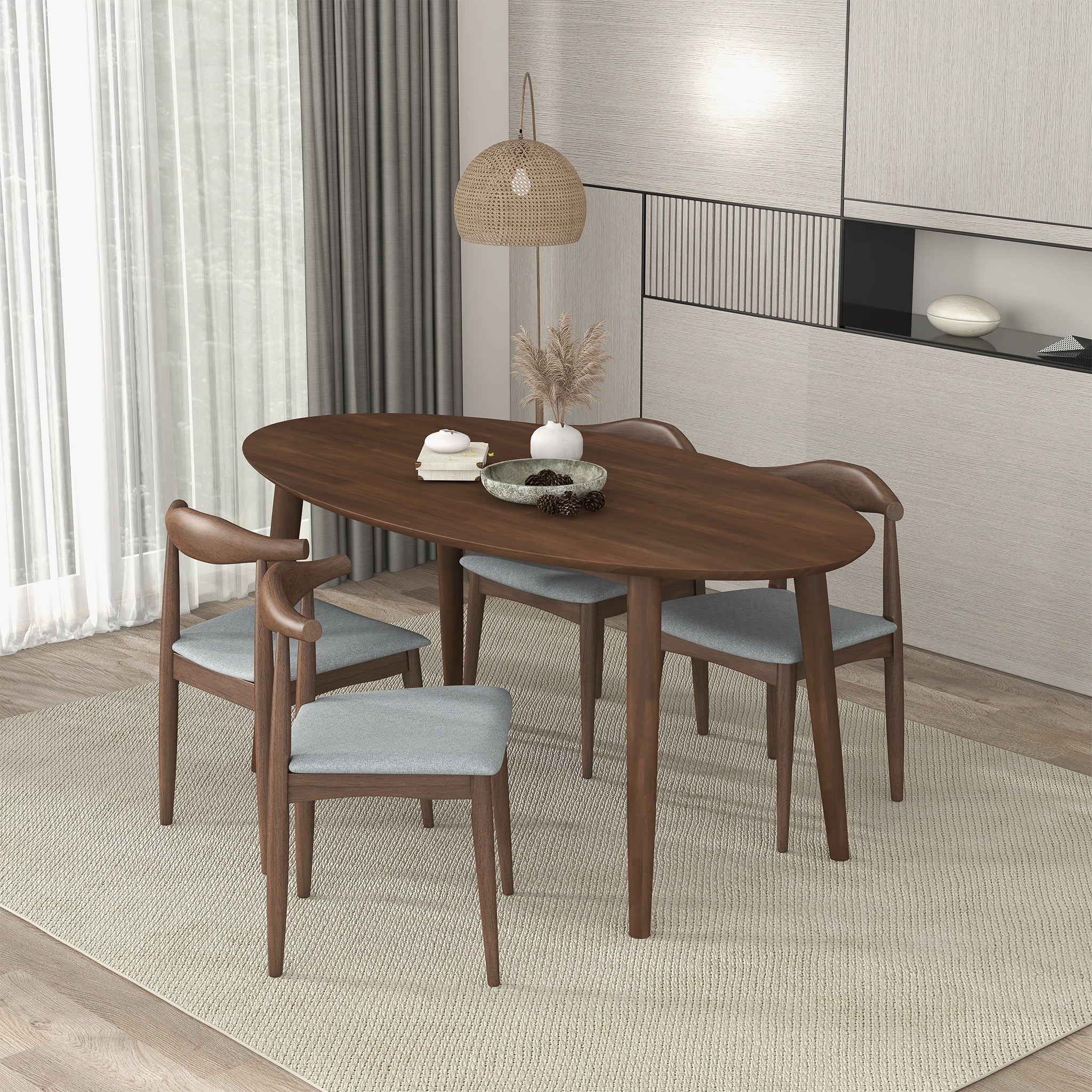 Ada Mid Century Modern Style Solid Wood Walnut Oval Dining Table - Image 2