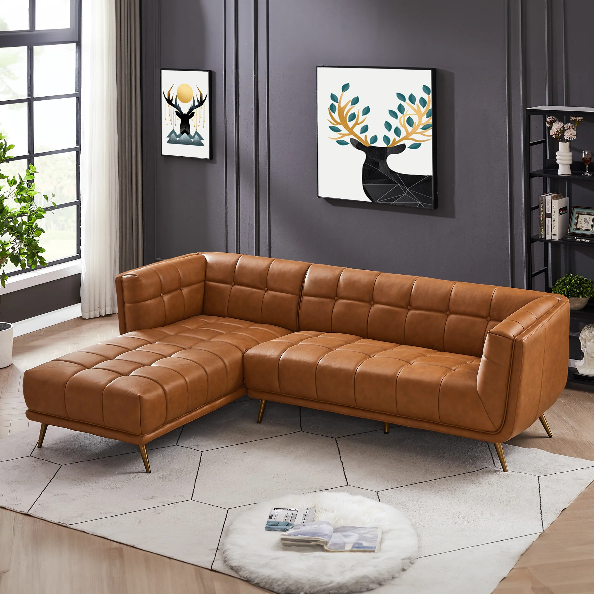 Addison Left Sectional Cognac Leather Sofa - Image 2