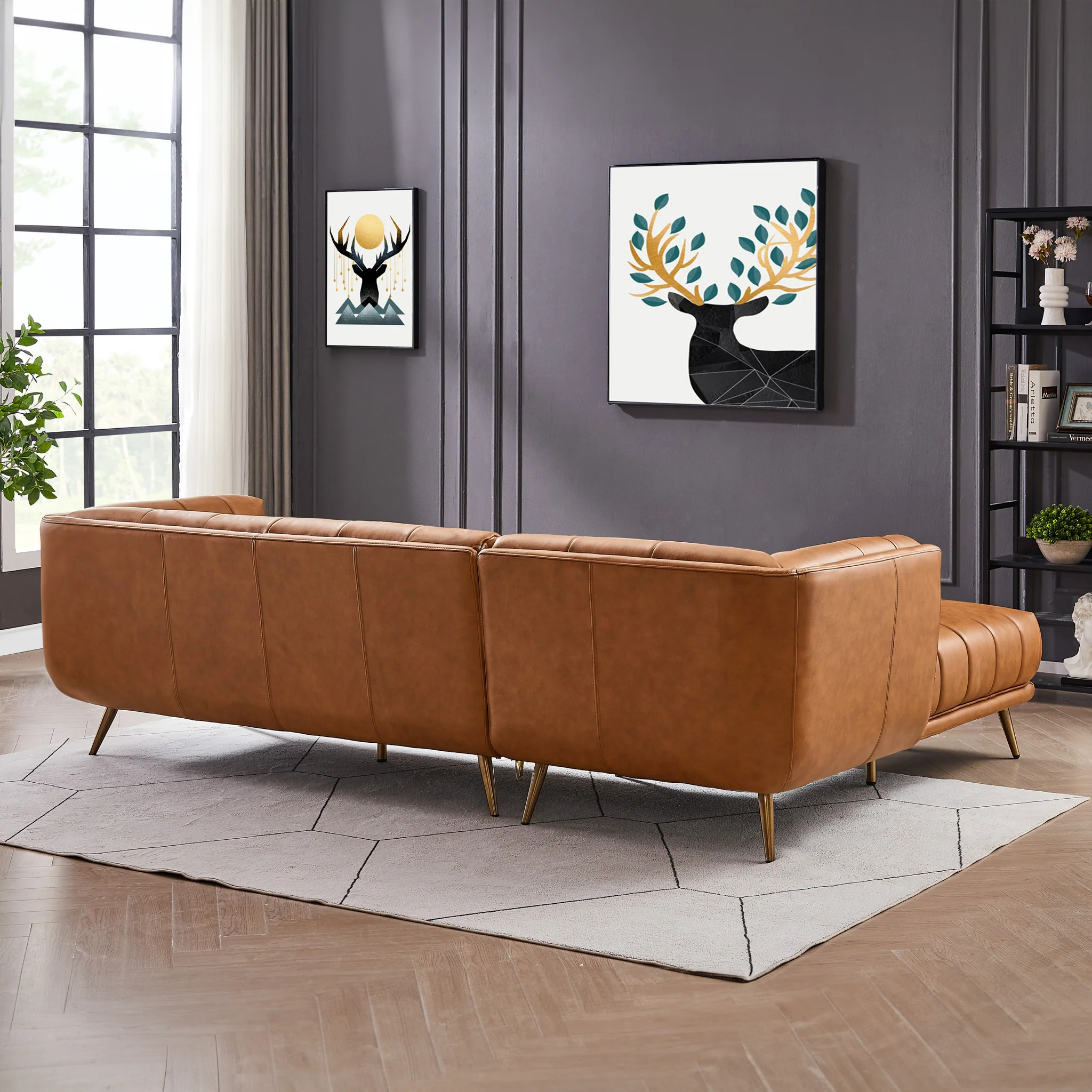 Addison Left Sectional Cognac Leather Sofa - Image 6