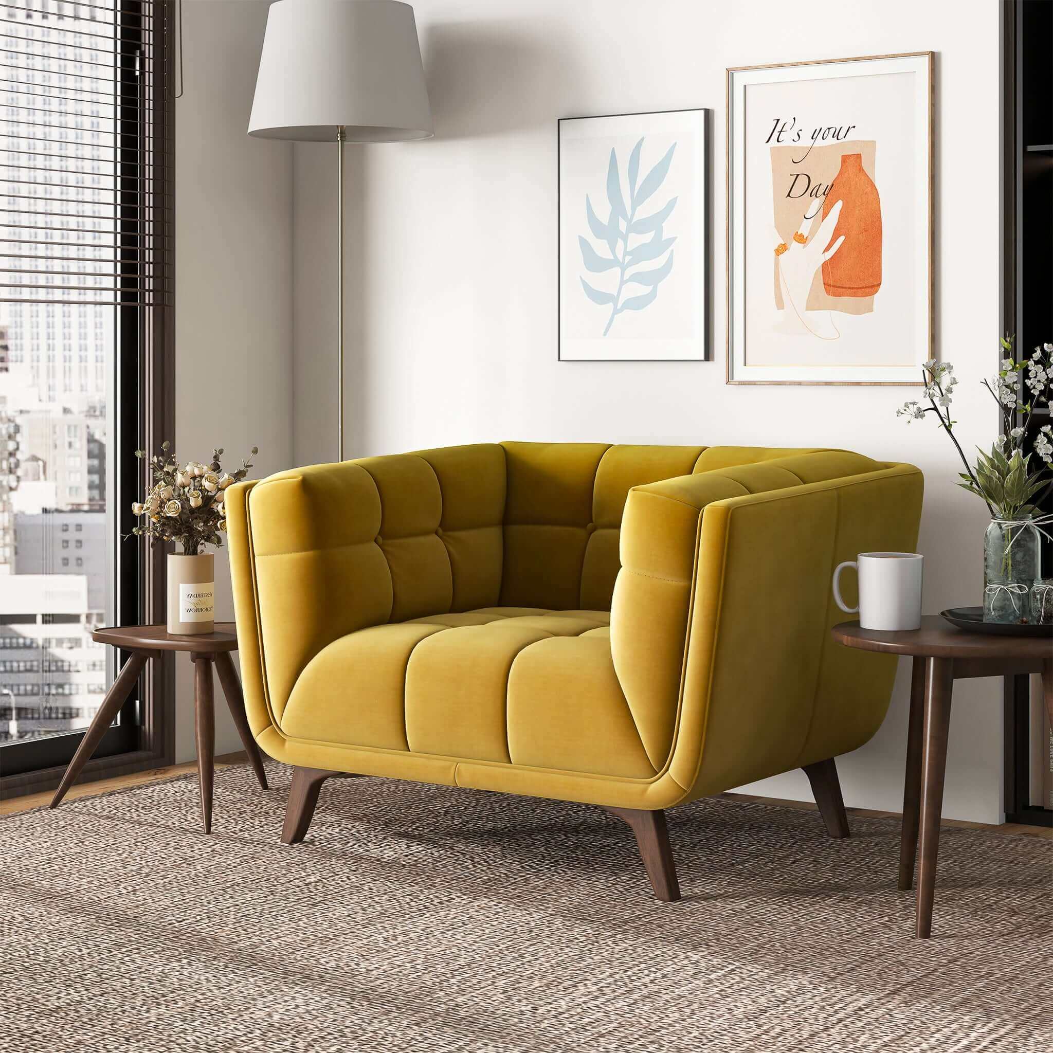 Addison Mid Century Modern Gold Velvet Lounge Chair - Image 2
