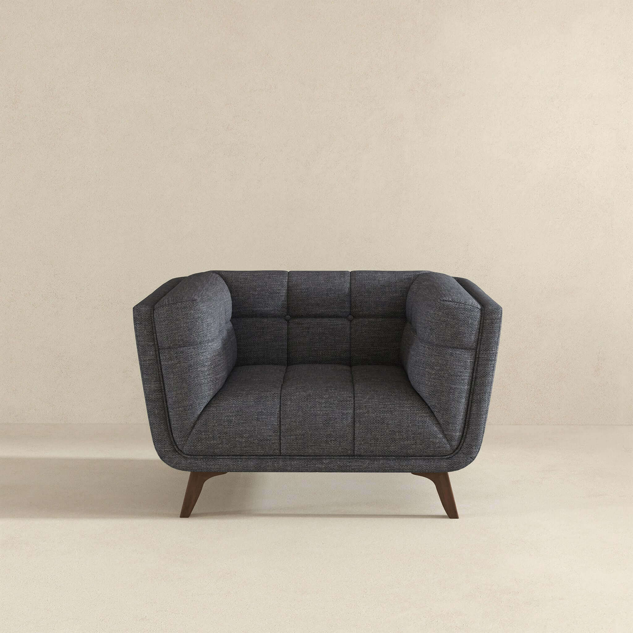 Addison Mid Century Modern Seaside Grey Linen Lounge Chair - Image 3