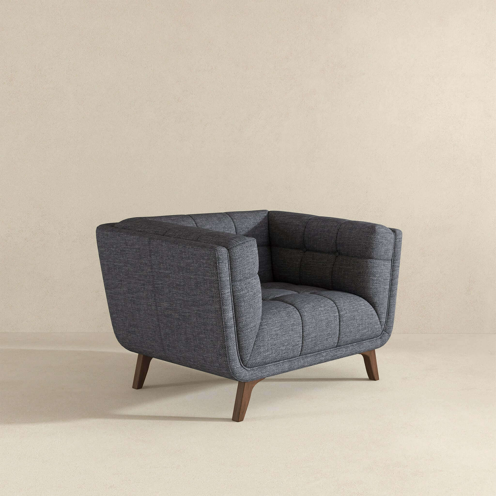 Addison Mid Century Modern Seaside Grey Linen Lounge Chair - Image 4