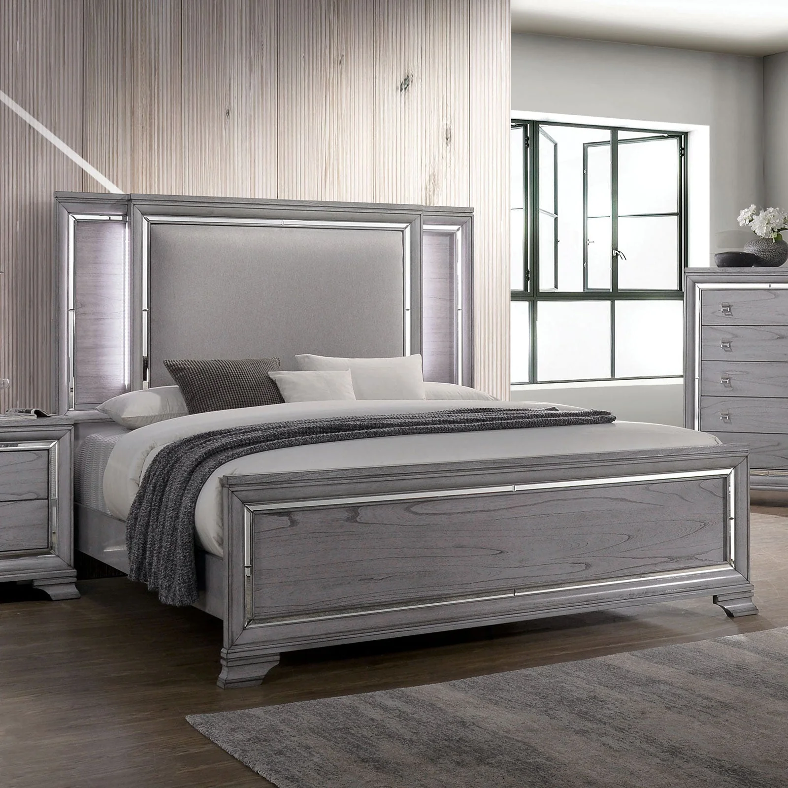 Alanis Light Gray 5 Pc. Queen Bedroom Set w/ 2NS - Image 2