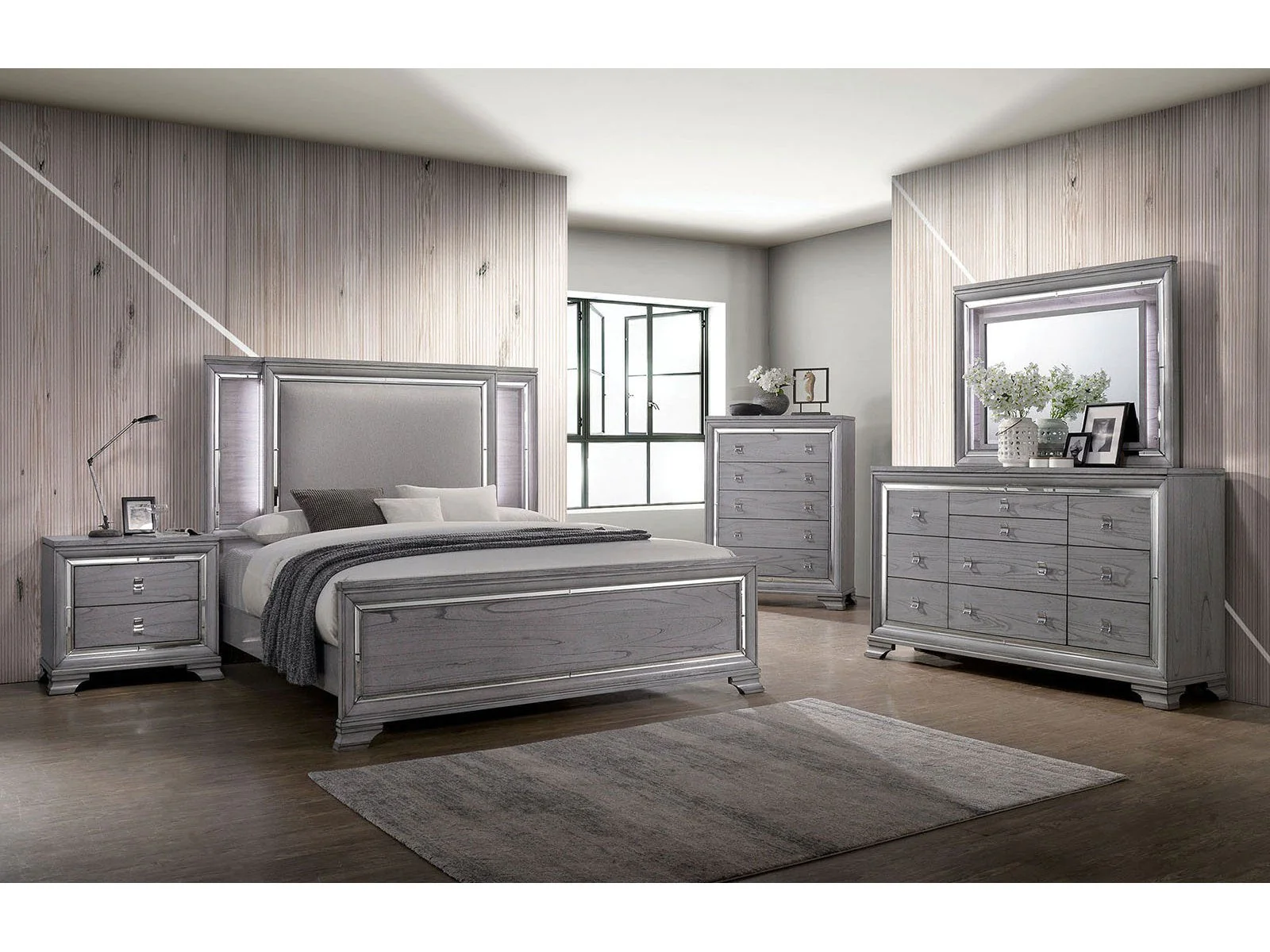 Alanis Light Gray 5 Pc. Queen Bedroom Set w/ Chest