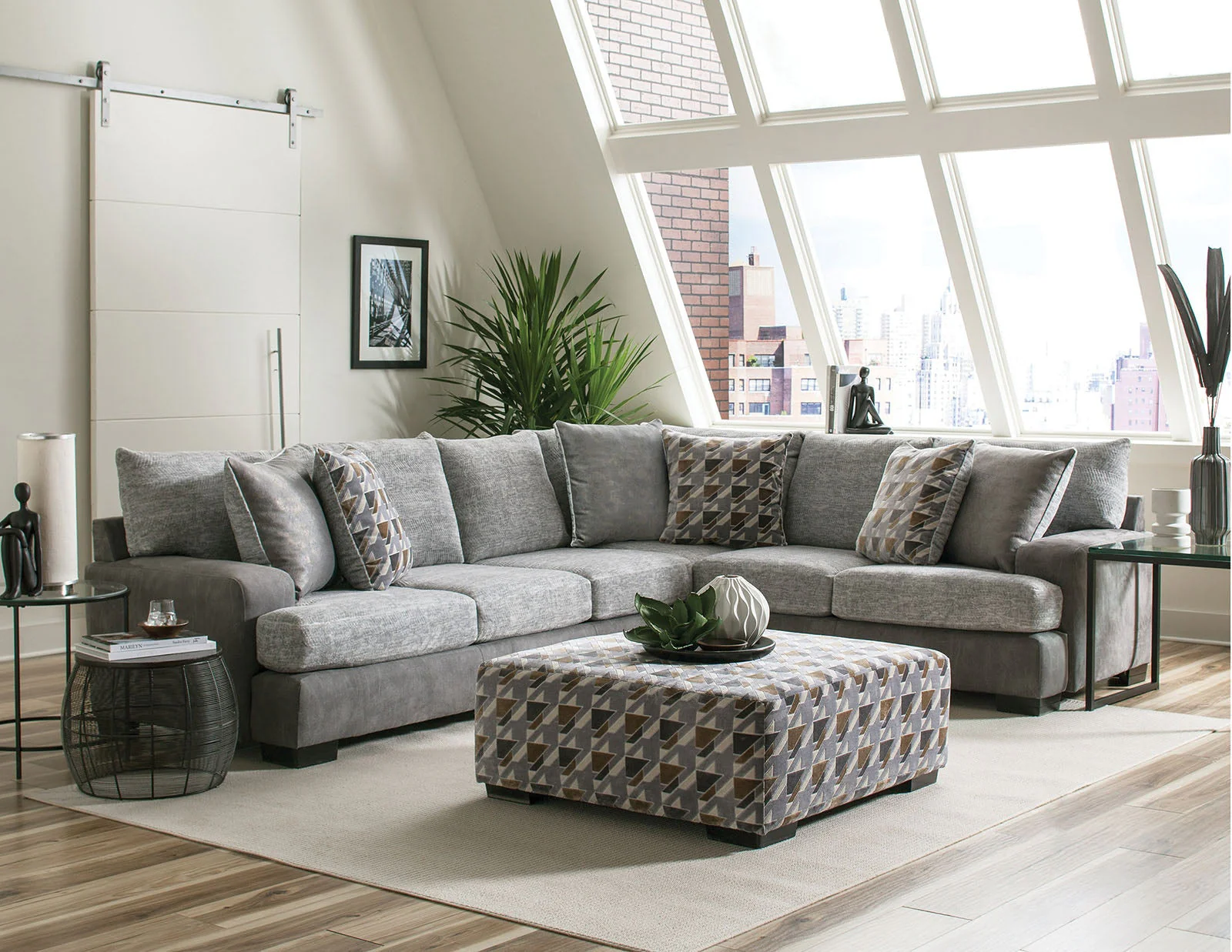 Alannah Light Gray/Gray/Brown Ottoman - Image 2