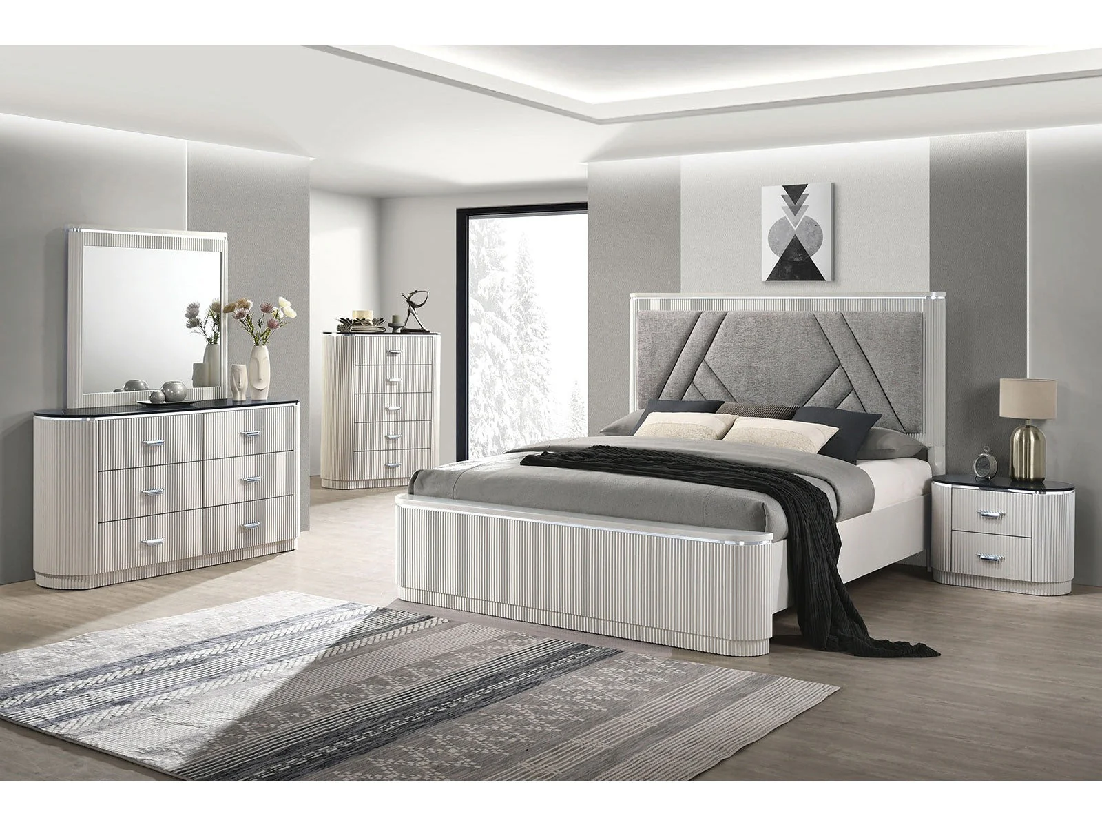 Aldgate Light Gray Queen 5 Piece Bedroom Set w/2 Nightstands