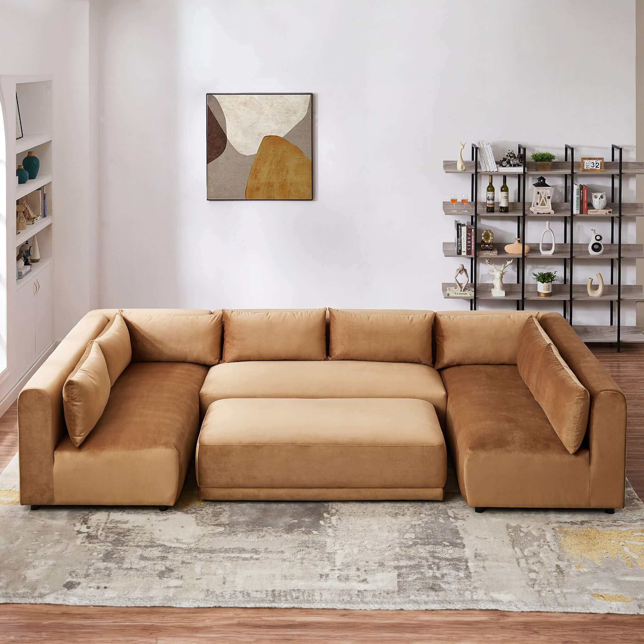 Aleny Cognac Velvet Modular Corner Sofa - Image 4