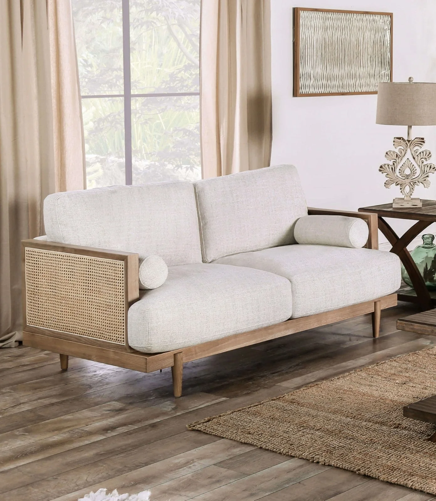 Alesund Beige/Light Oak Sofa & Loveseat - Image 2