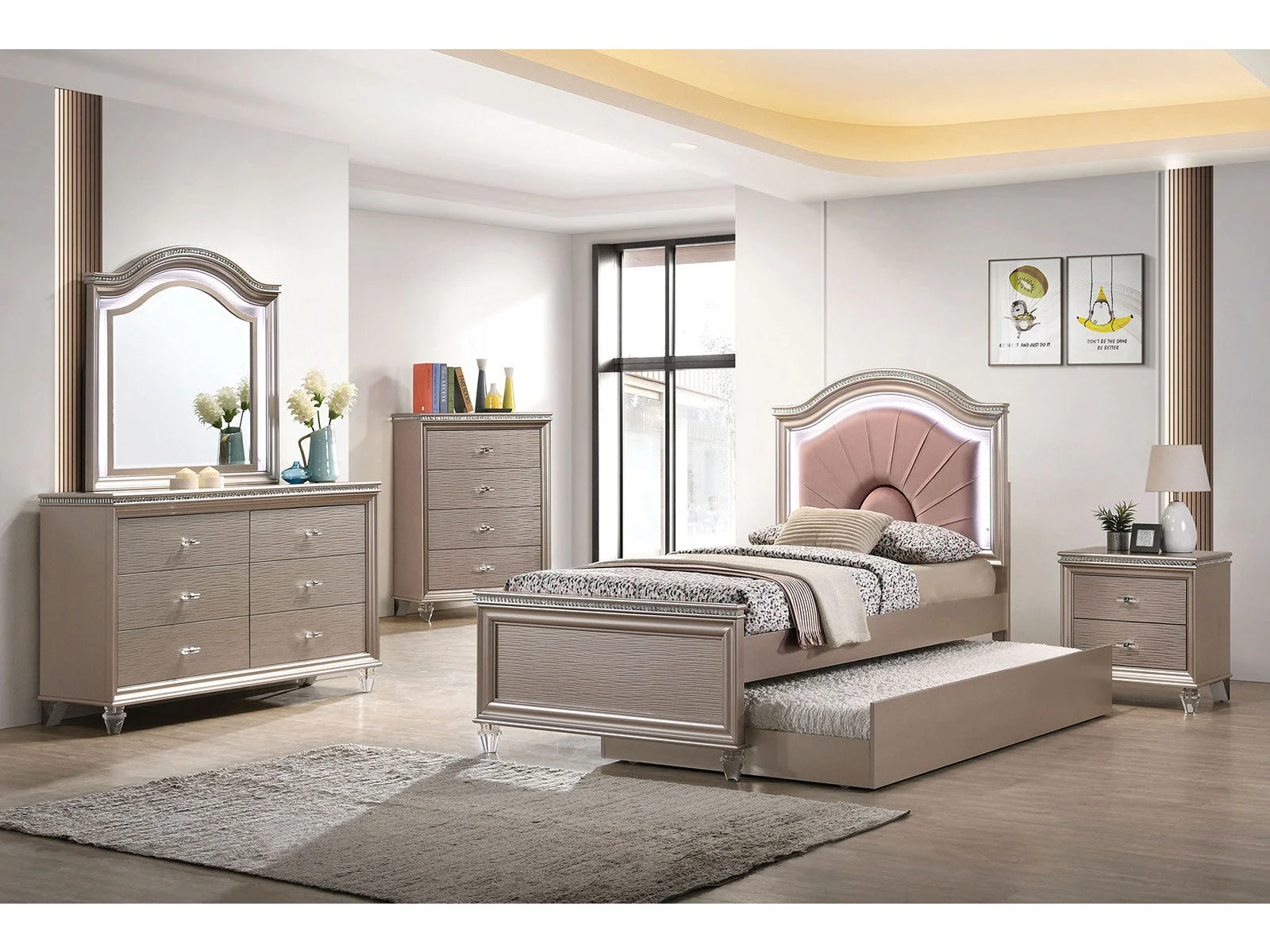 Allie Rose Gold 4 Pc. Full Bedroom Set w/ Trundle