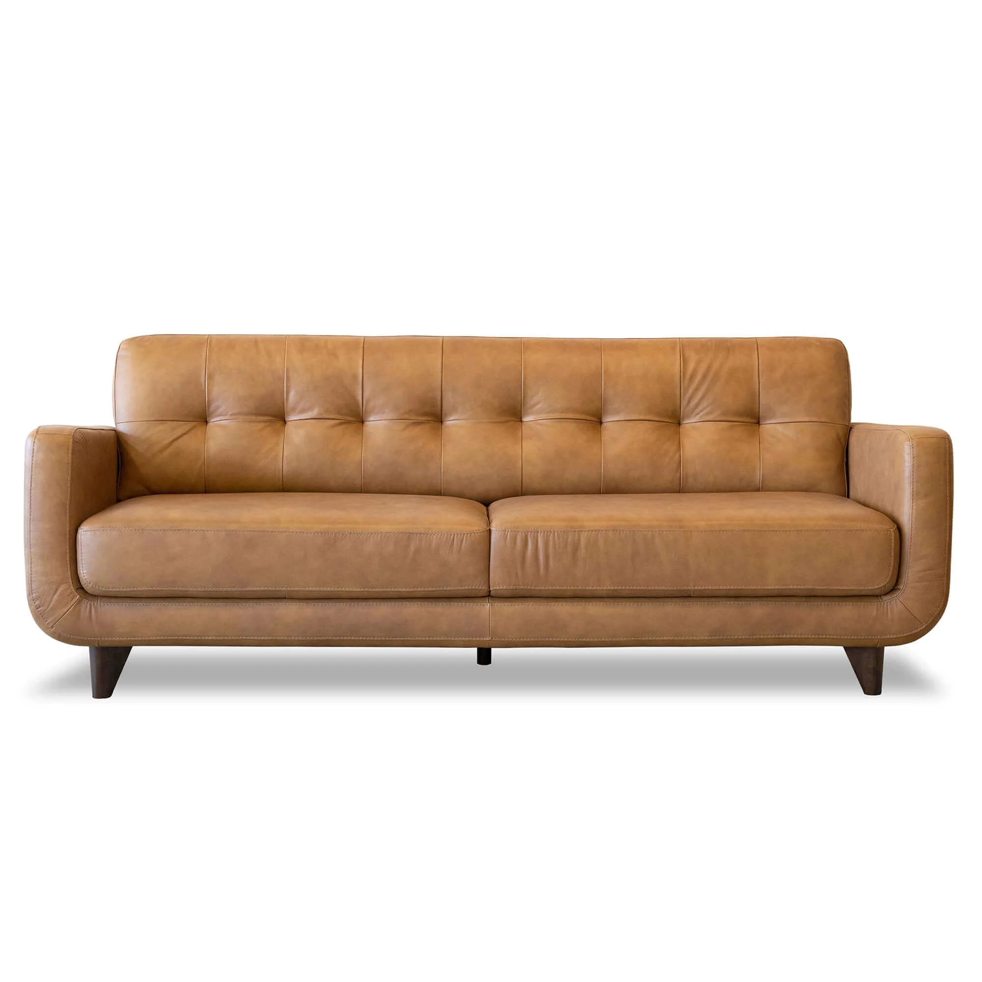 Allison Tufted Back Cognac Tan Genuine Leather Sofa - Image 6