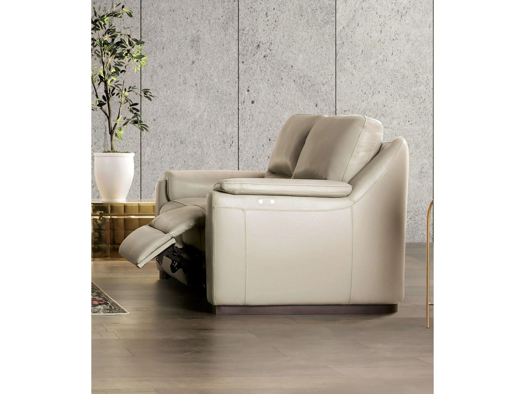 Altamura Taupe Real Italian Leather Power Reclining Sofa
