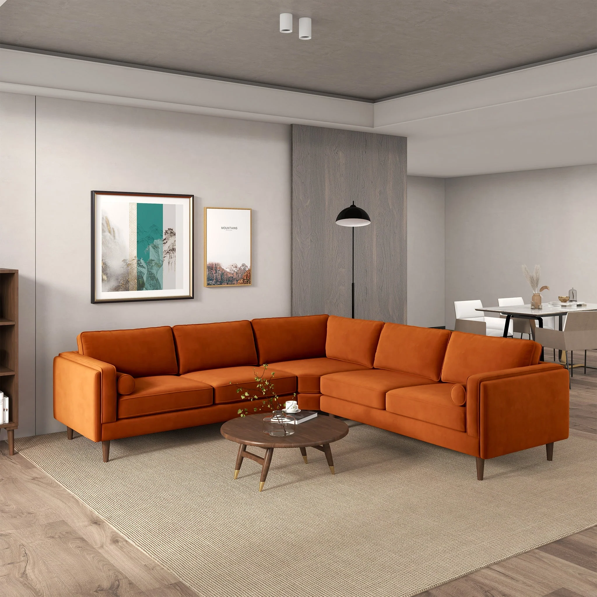 Amber Burnt Orange Corner Sectional Sofa - Image 2