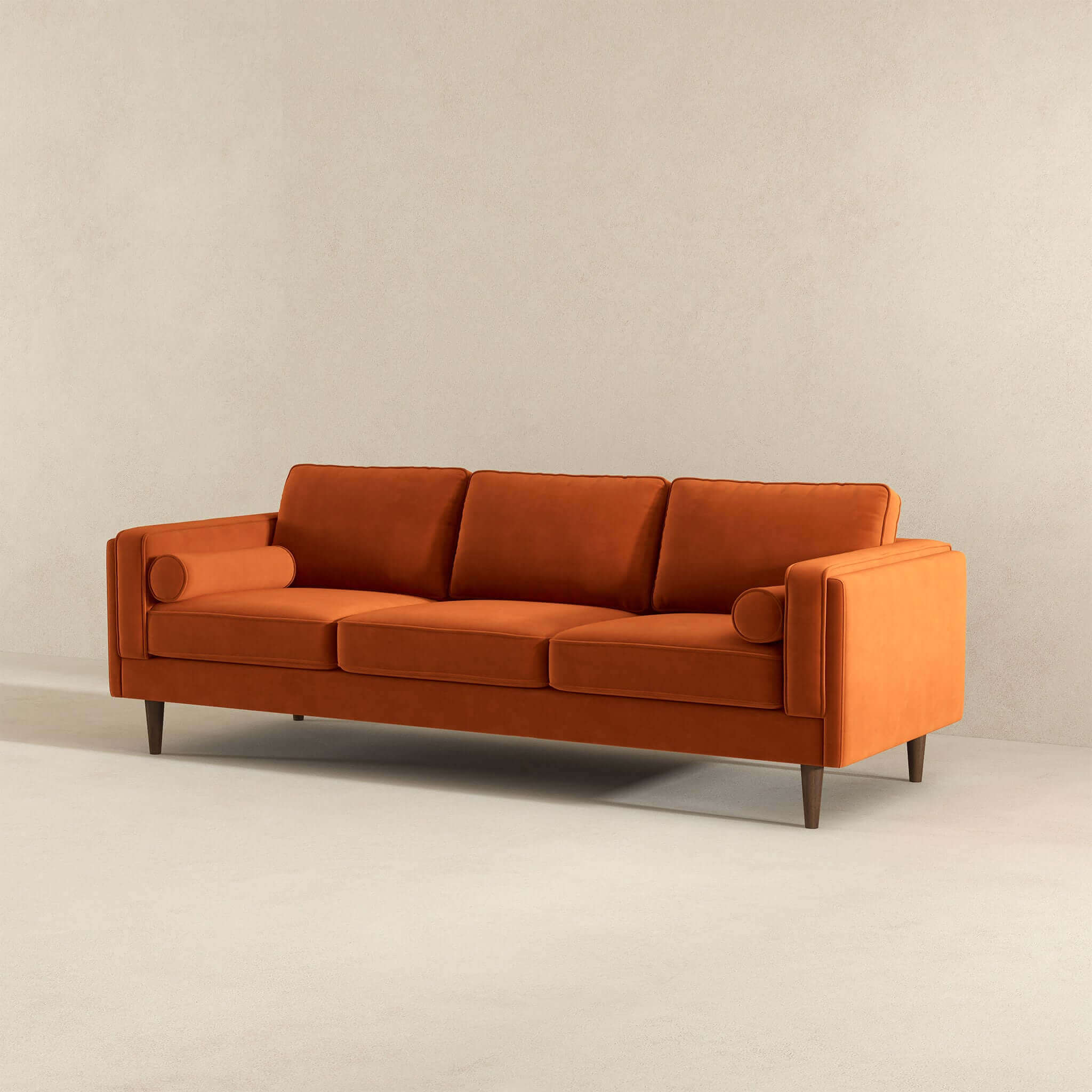 Amber Mid Century Modern Burnt Orange Luxury Modern Velvet Sofa - Image 3