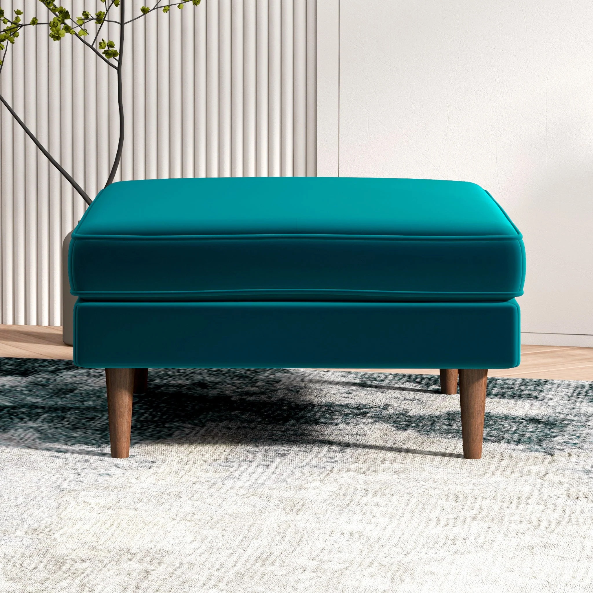 Amber  Square Upholstered Ottoman (Teal Velvet) - Image 3
