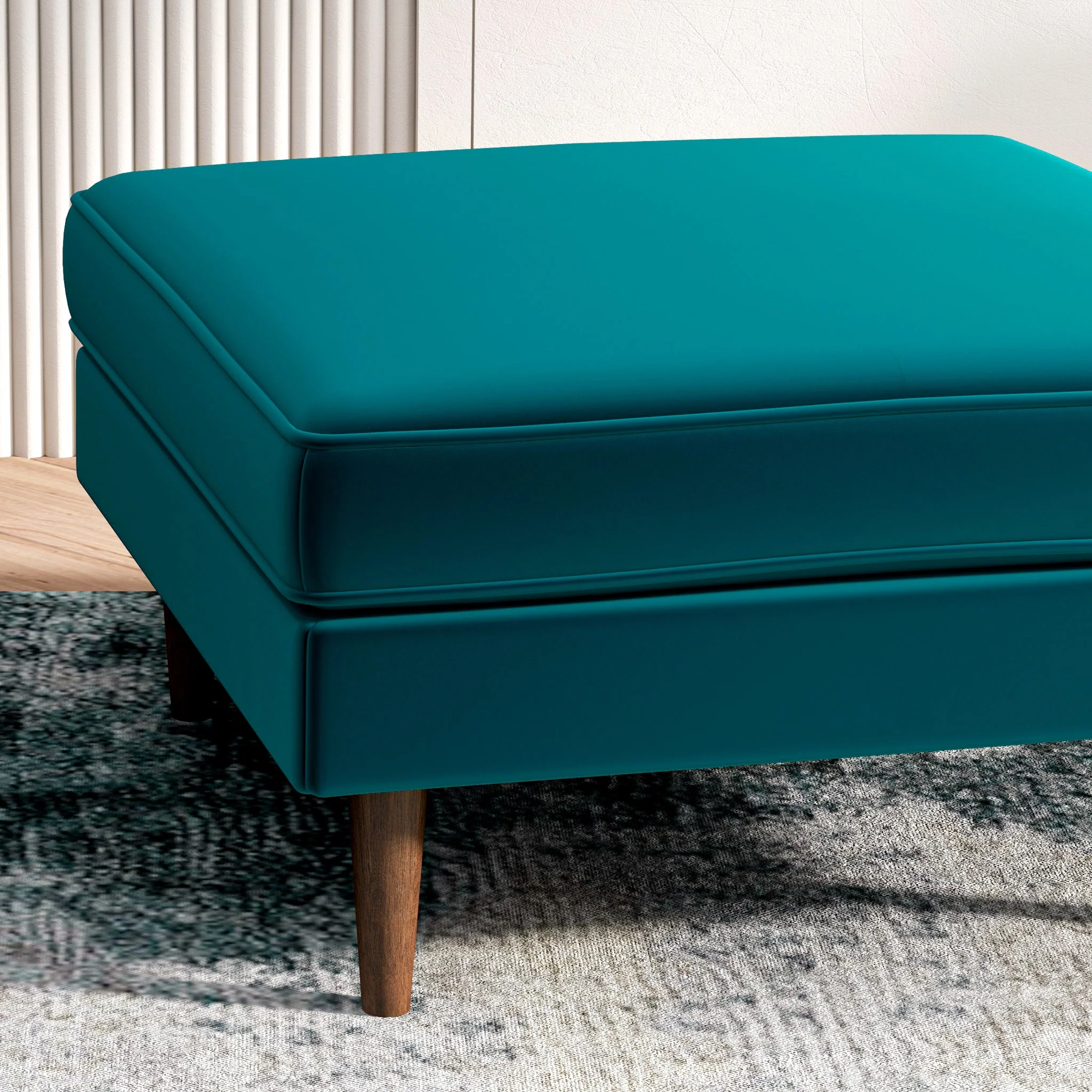 Amber  Square Upholstered Ottoman (Teal Velvet) - Image 5