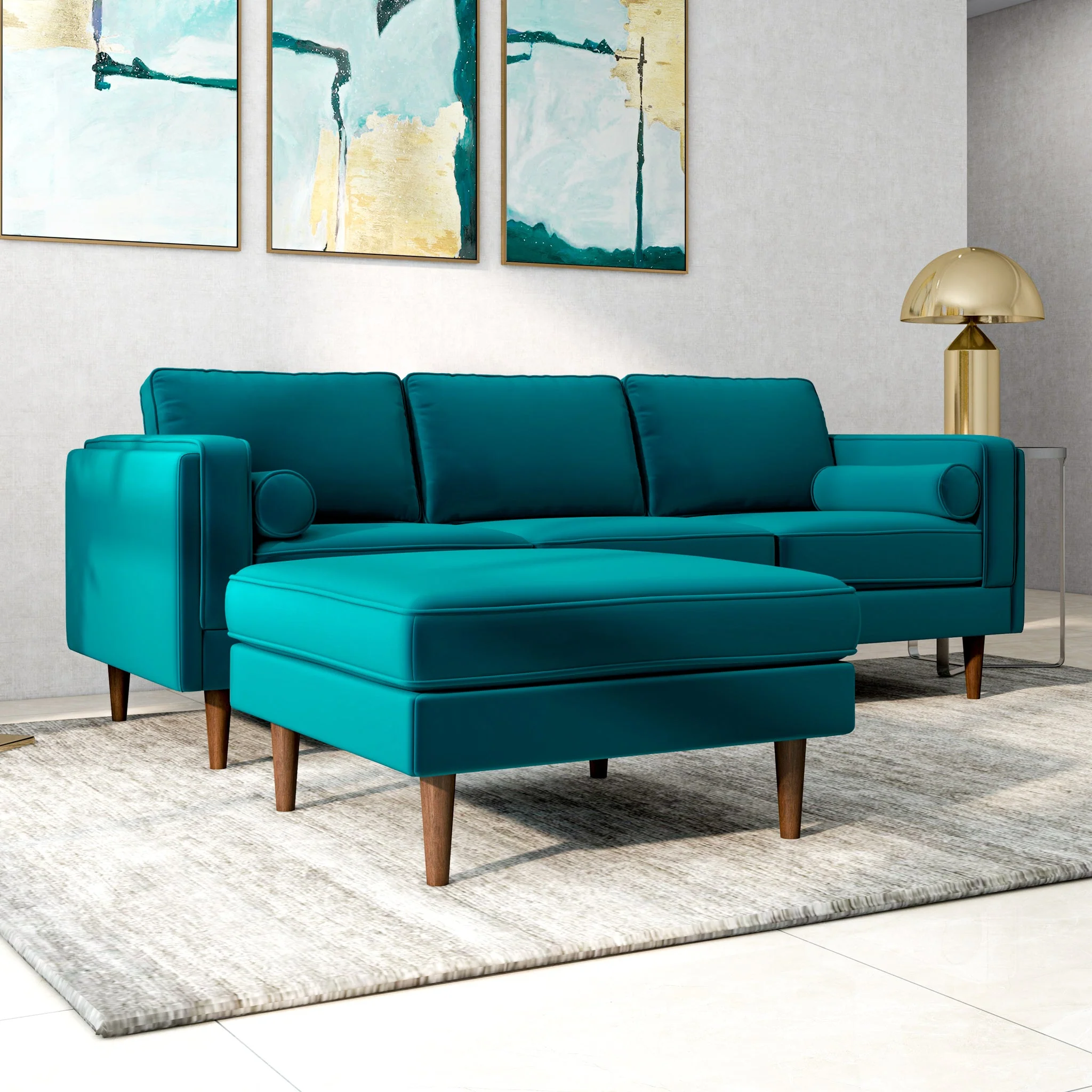 Amber  Square Upholstered Ottoman (Teal Velvet) - Image 6