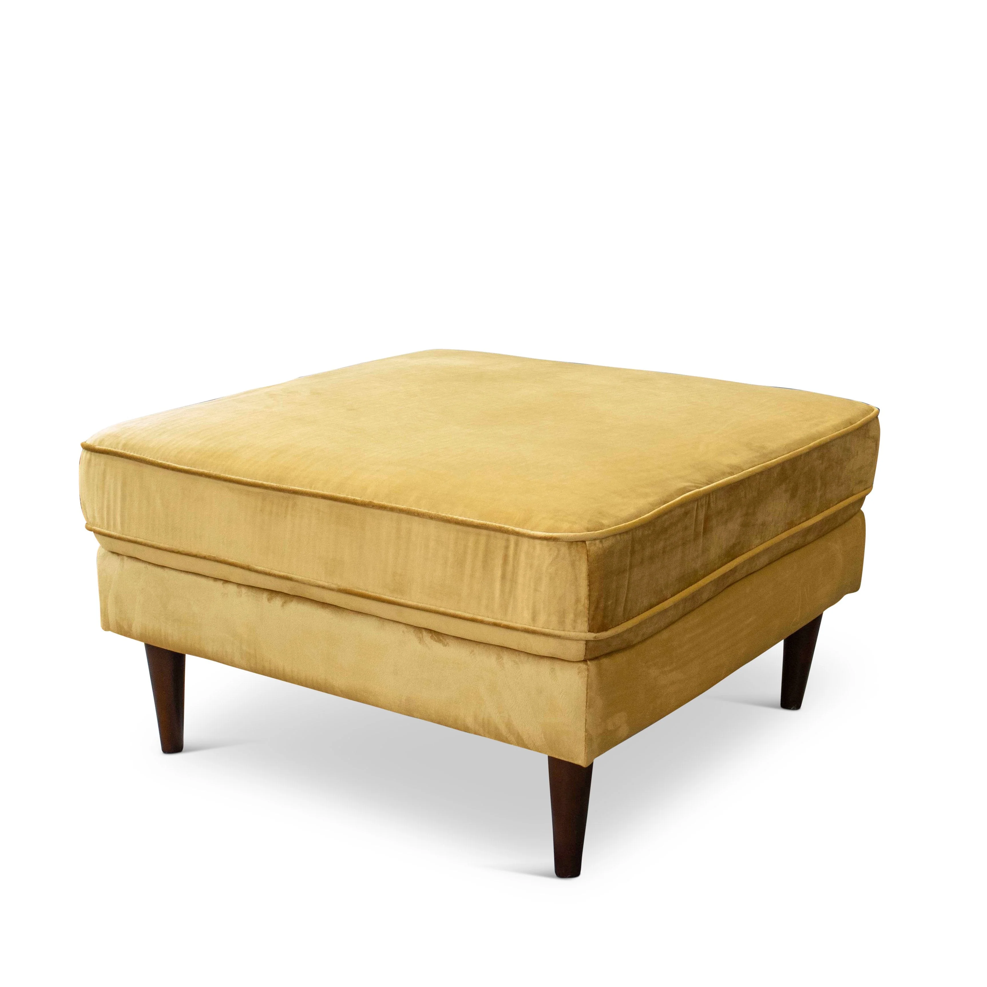 Amber  Square Upholstered Ottoman (Yellow Velvet) - Image 4