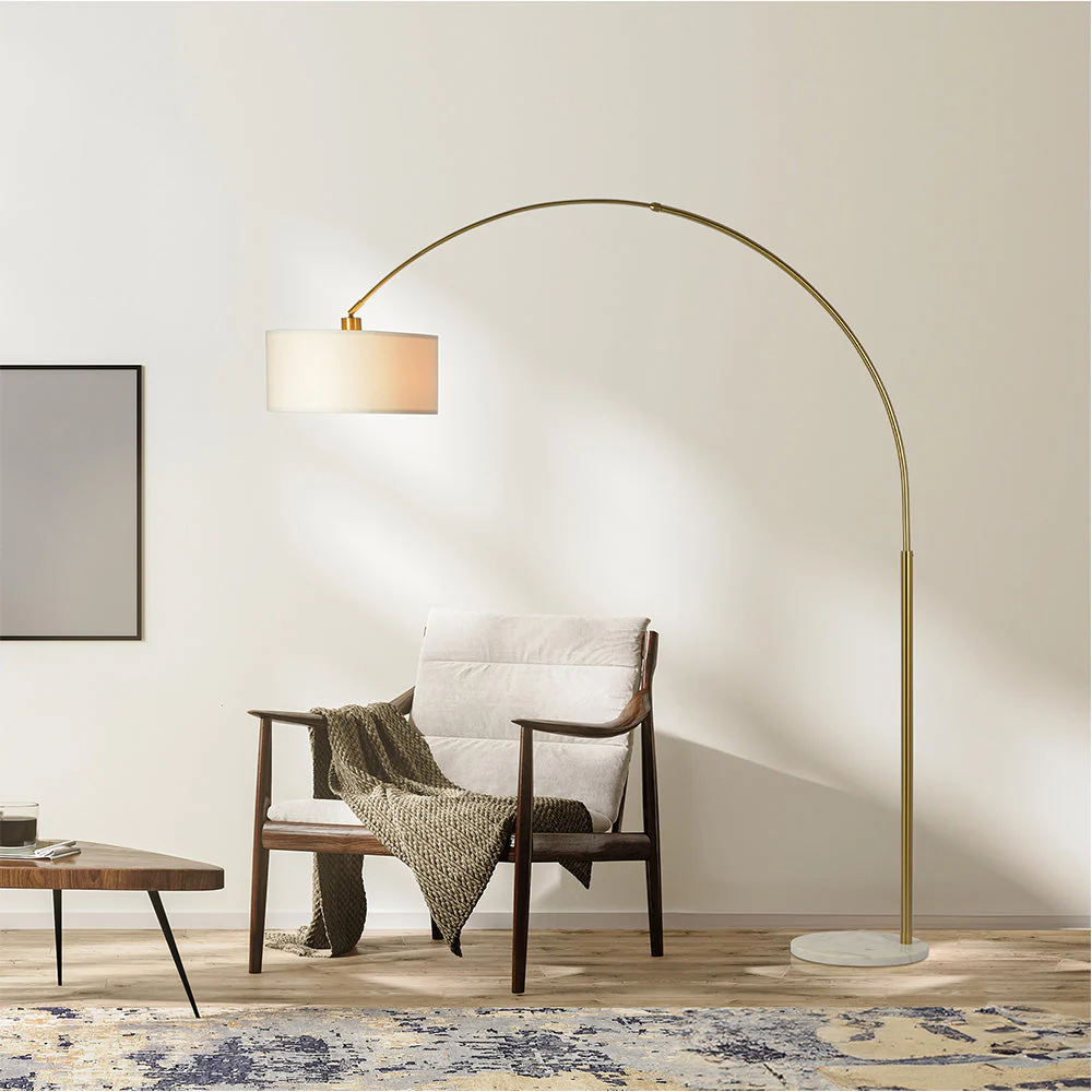 Ambient Arch Gold Brass Floor Lamp with Large Linen Shade - Image 3