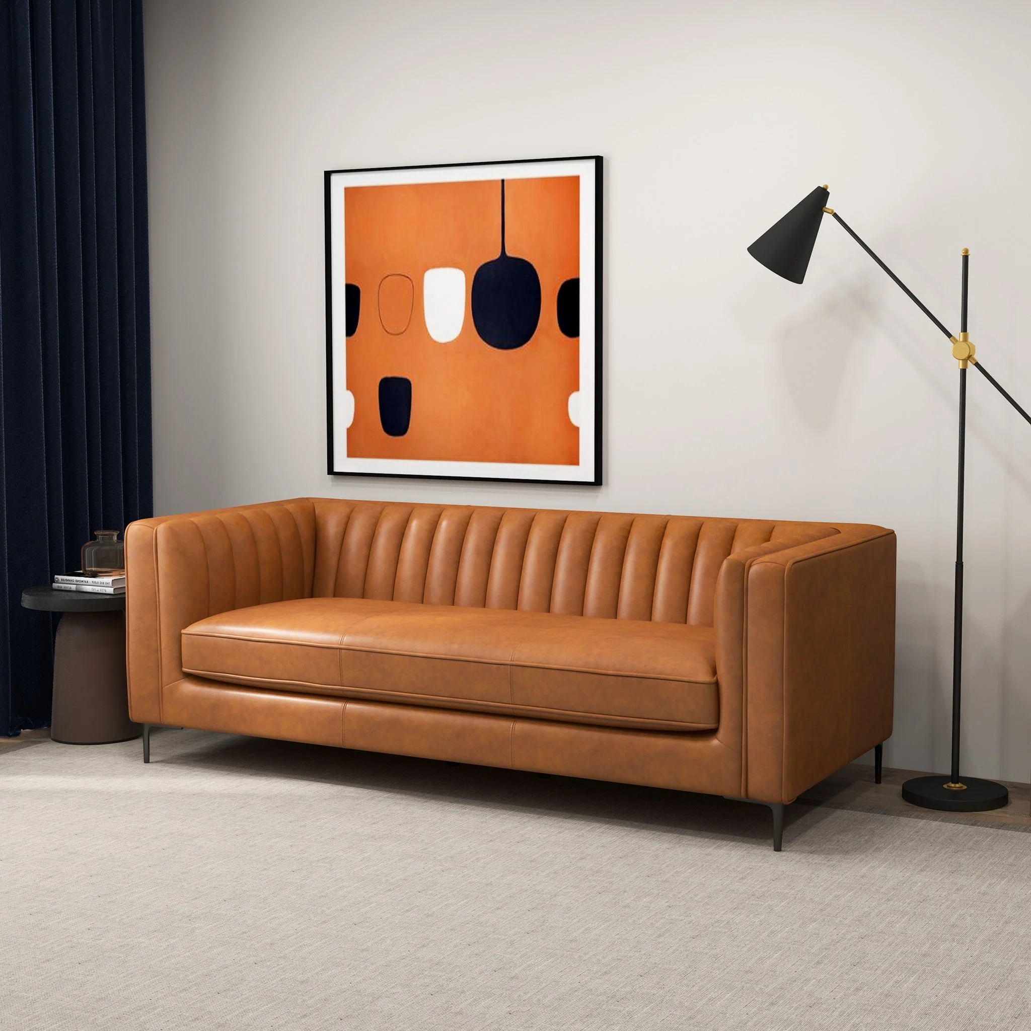 Angelina Cognac PU Leather Sofa 84" - Image 2