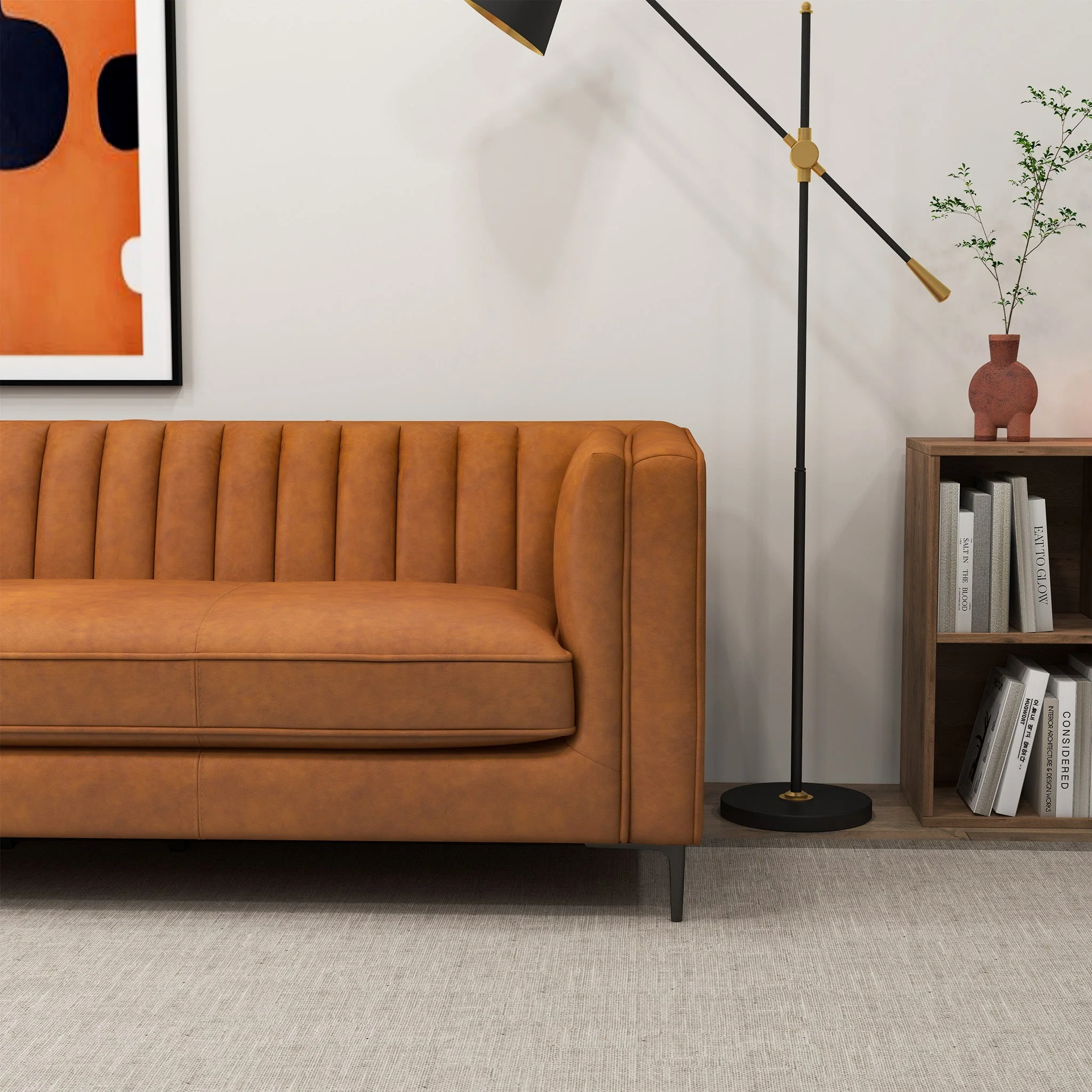 Angelina Cognac PU Leather Sofa 84" - Image 4