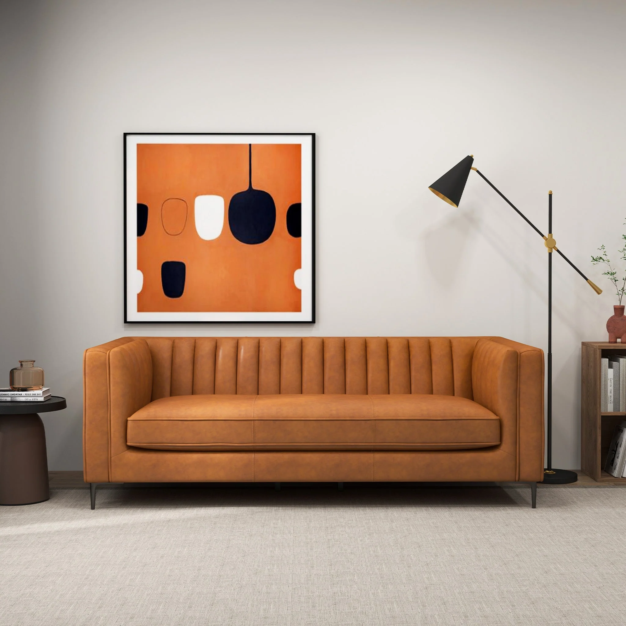 Angelina Cognac PU Leather Sofa 84" - Image 5