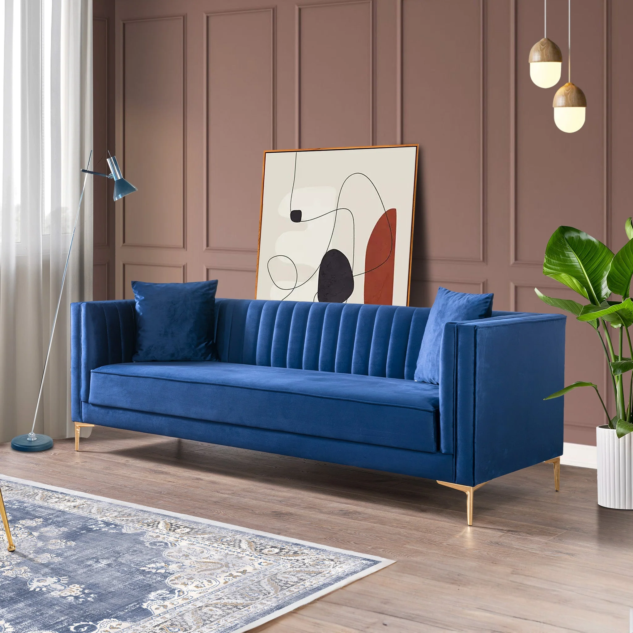 Angelina Sofa 91" (Dark Blue Velvet) - Image 6
