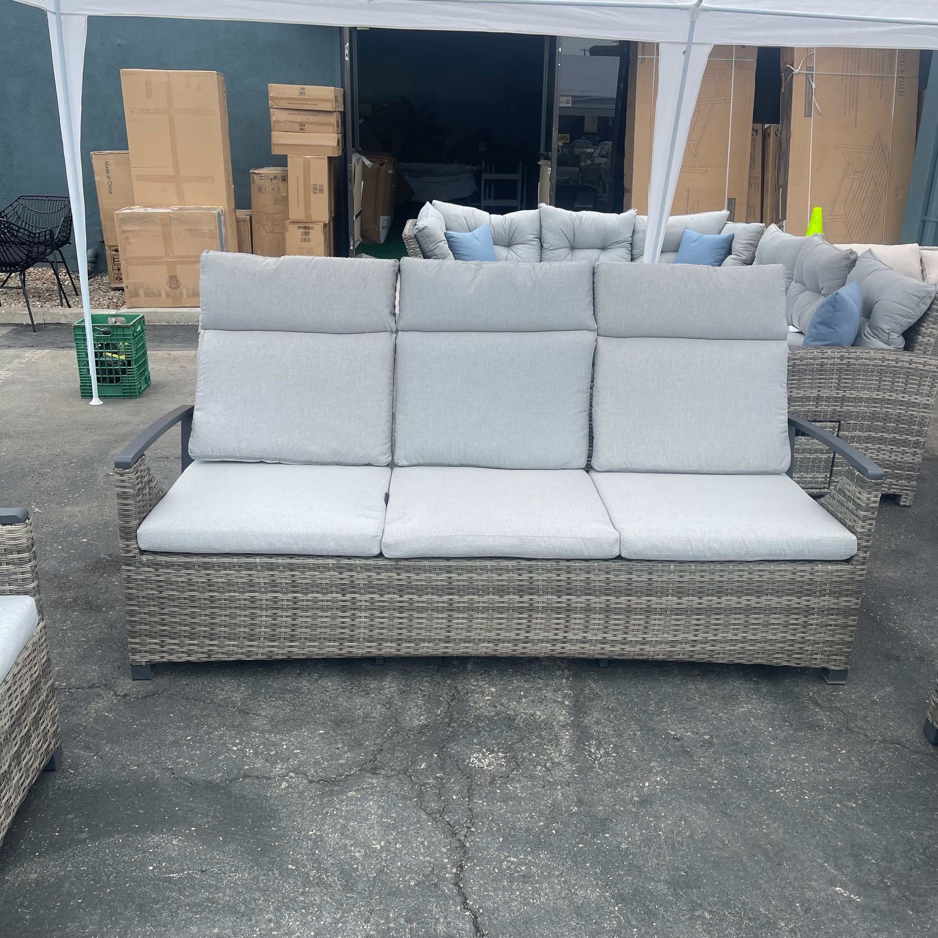 Antigua Gun Metal & Brown/Gray Outdoor Sofa - Image 4