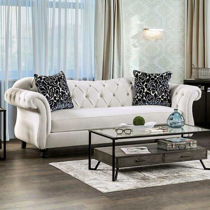 Antoinette White Velvet Stationary Sofa & Loveseat 2pc - Image 2