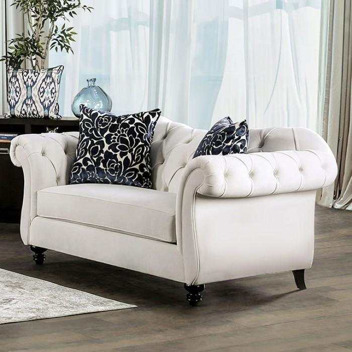 Antoinette White Velvet Stationary Sofa & Loveseat 2pc - Image 3