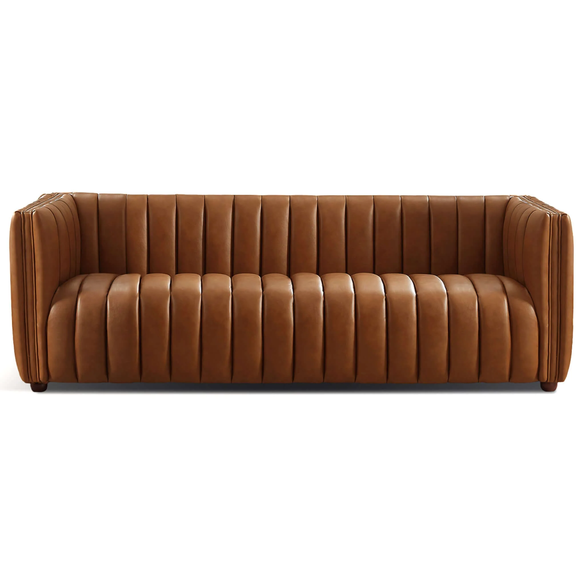April Mid Century Modern Luxury Tight Back Tan Leather Couch - Image 6