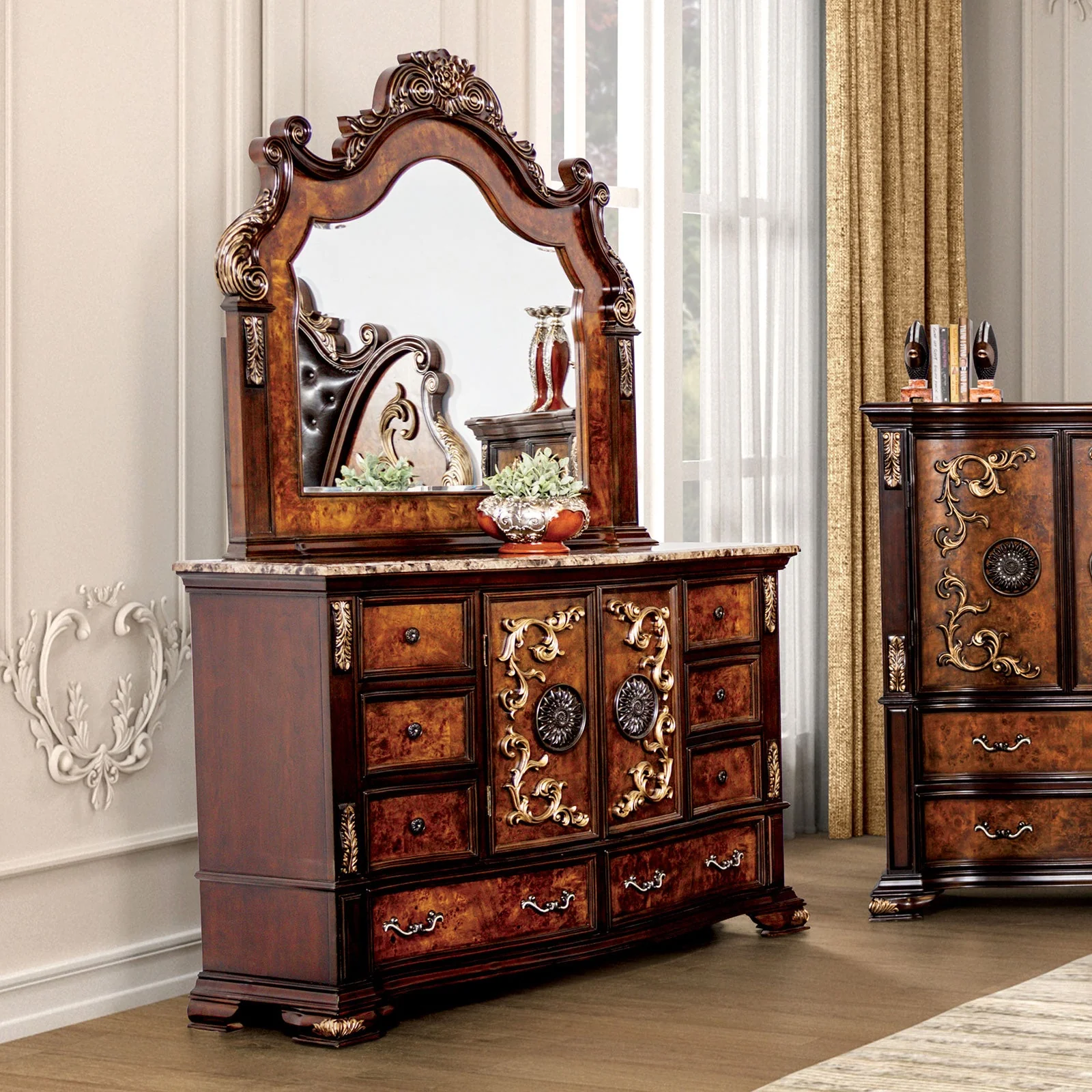 Aquilina Cherry/Oak 5 Pc. Queen Bedroom Set w/ 2NS - Image 6