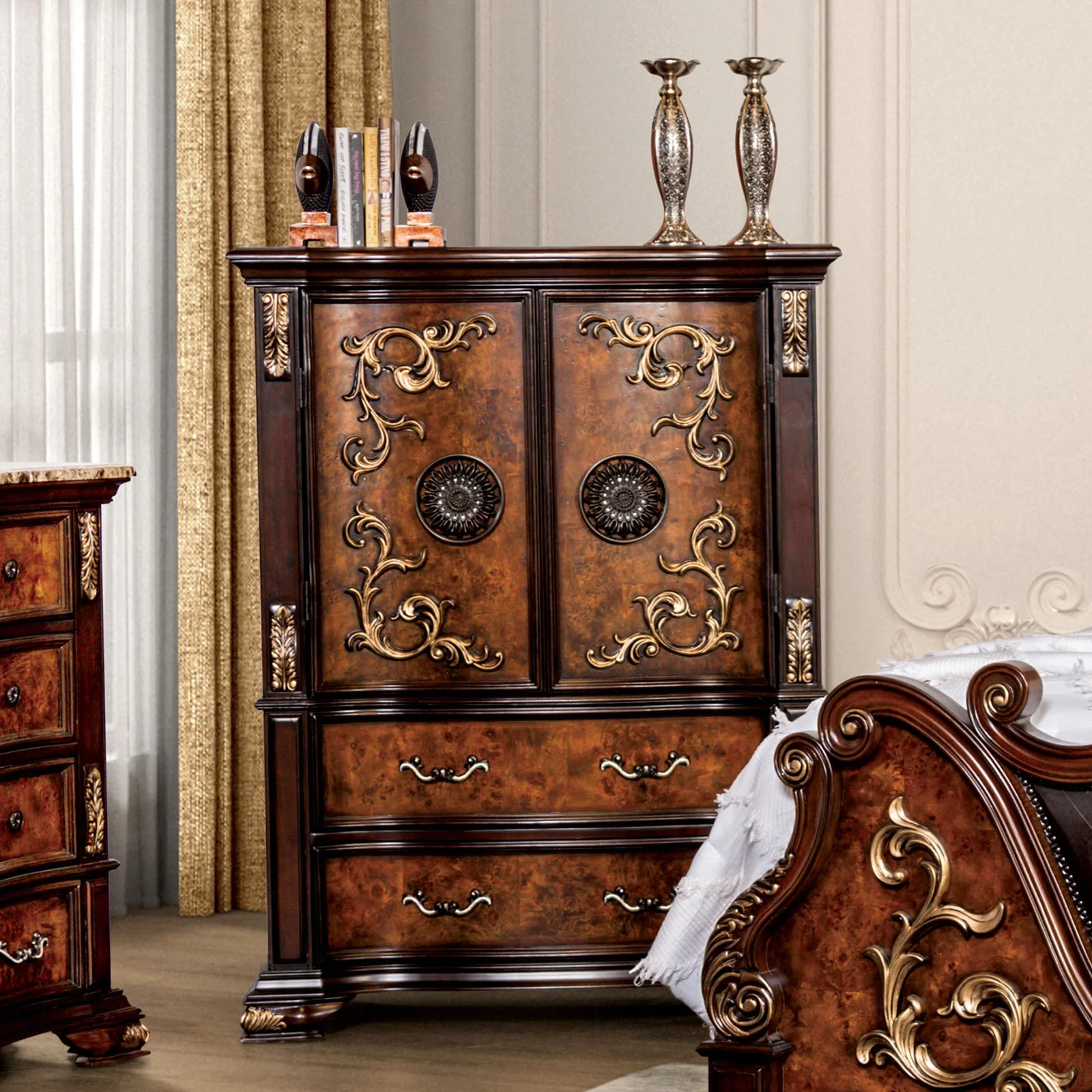 Aquilina Cherry/Oak 5 Pc. Queen Bedroom Set w/ Chest - Image 7