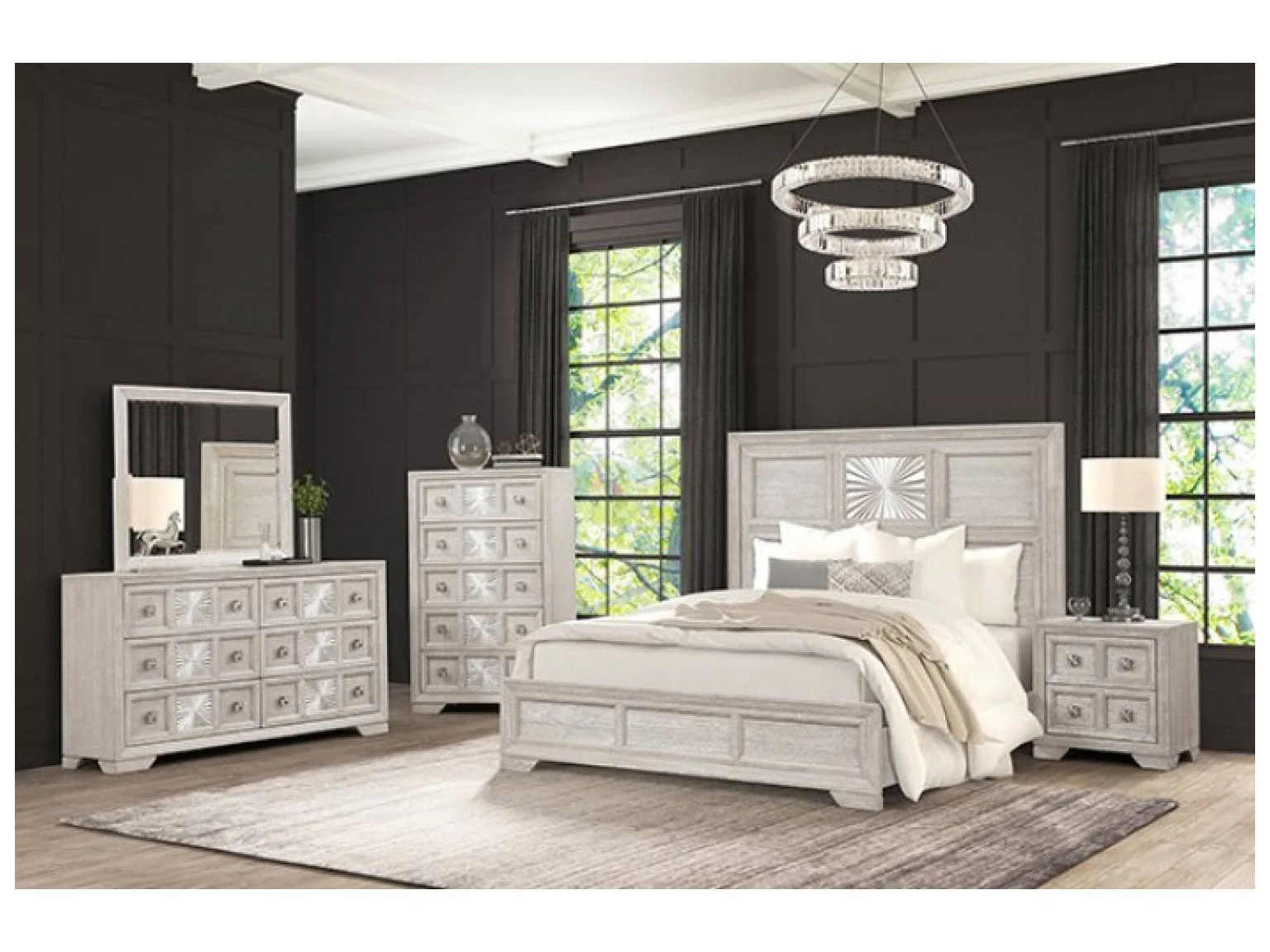 Argenthart Light Gray Queen 4 Piece Bedroom Set