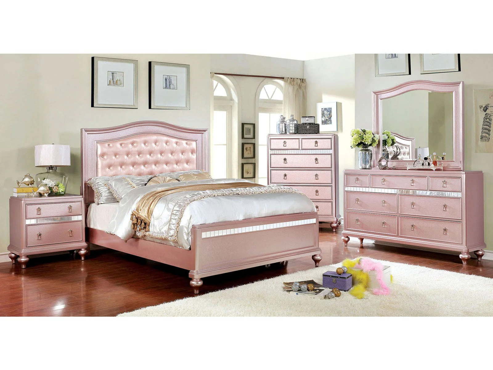 Ariston Rose Gold 4 Pc. Twin Bedroom Set