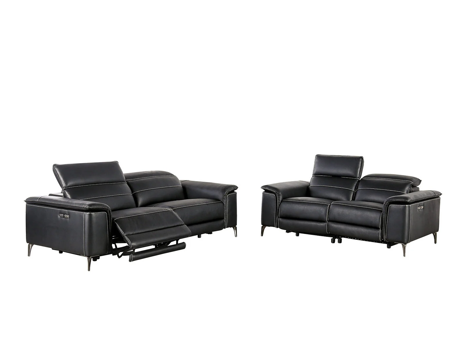 Ascona Black Leatherette Power Reclining Sofa & Loveseat