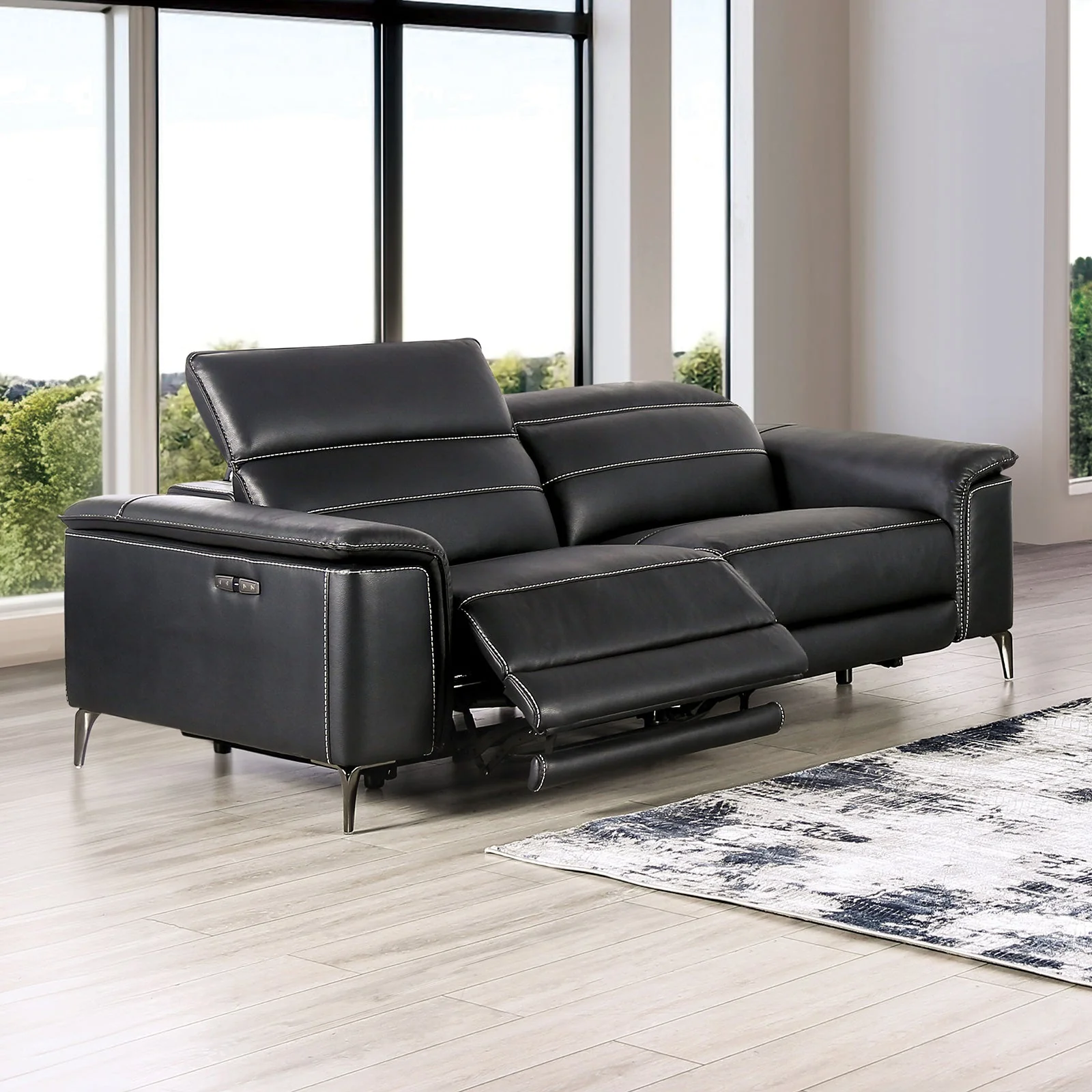 Ascona Black Leatherette Power Reclining Sofa & Loveseat - Image 3
