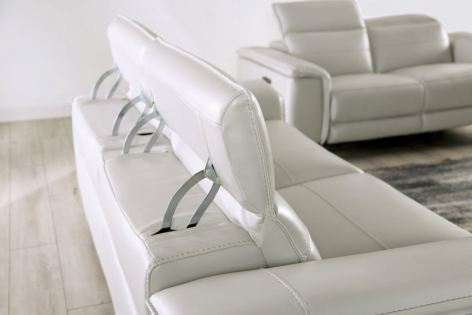 Ascona Light Taupe Leatherette Power Reclining Sofa & Loveseat - Image 4