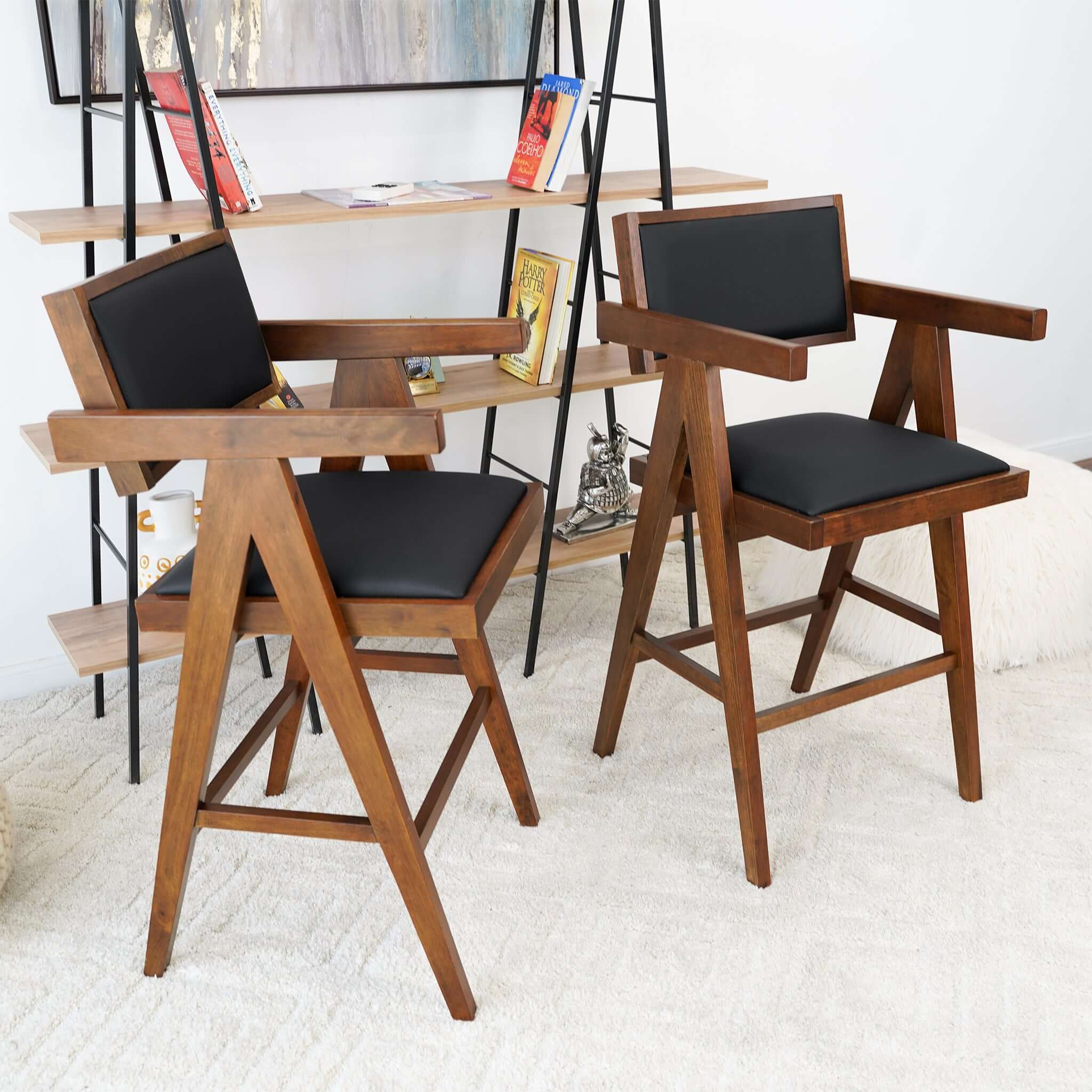 Athena Counter Chair In Black Vegan Leather - Image 3