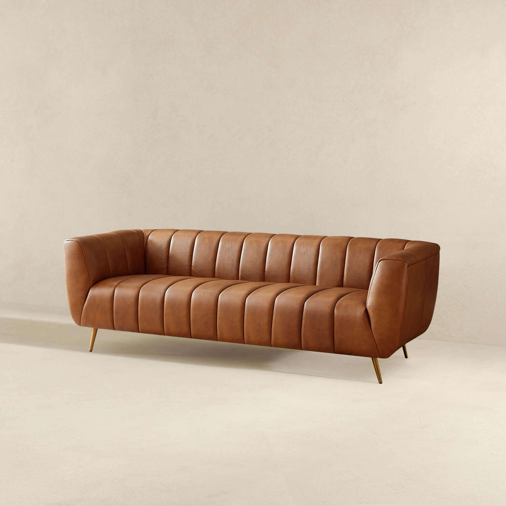 Ava Genuine Italian Cognac Leather Channel Tufted Sofa - Image 7