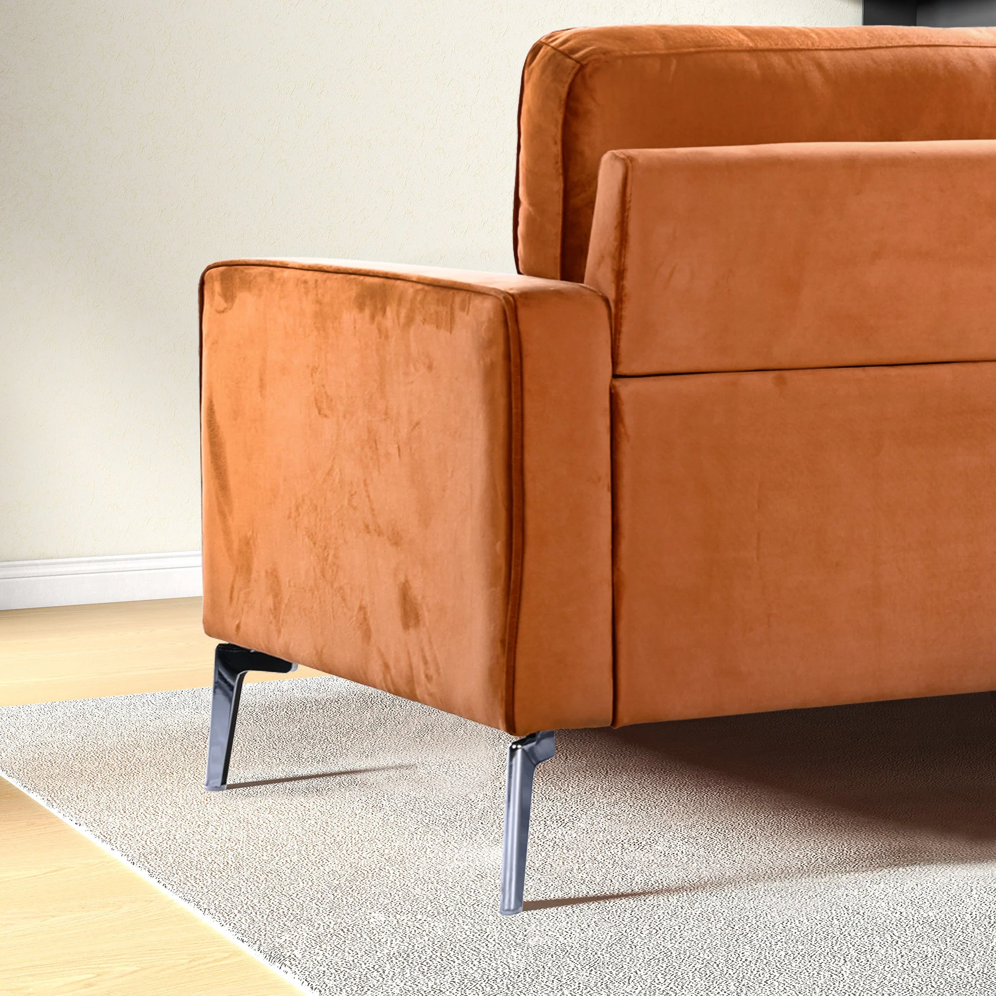 Axten Orange Velvet Sofa - Image 5