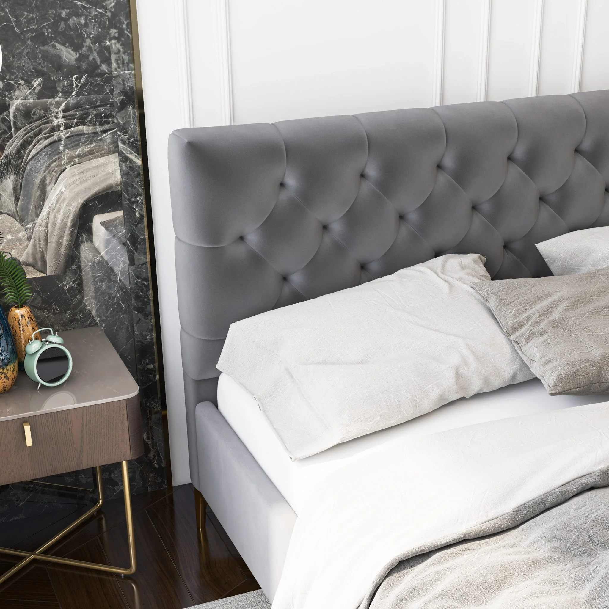 Bailey Dark Grey Velvet Queen Bed - Image 3