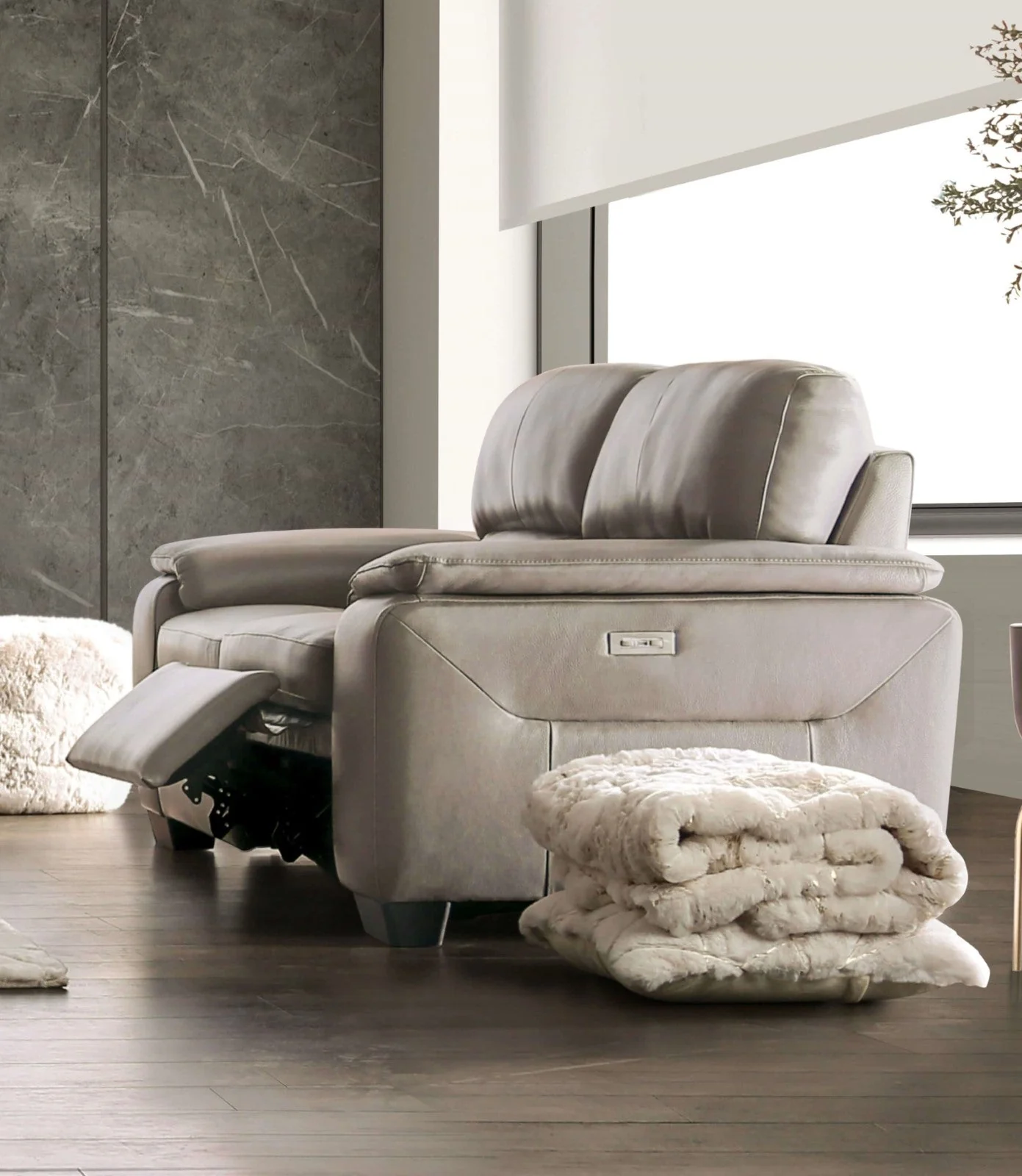 Balderico Taupe Real Italian Leather Power Reclining Sofa & Loveseat - Image 3