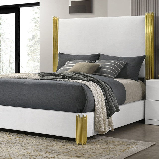 Basildon White/Gold Queen 5 Piece Bedroom Set w/2 Nightstands - Image 2