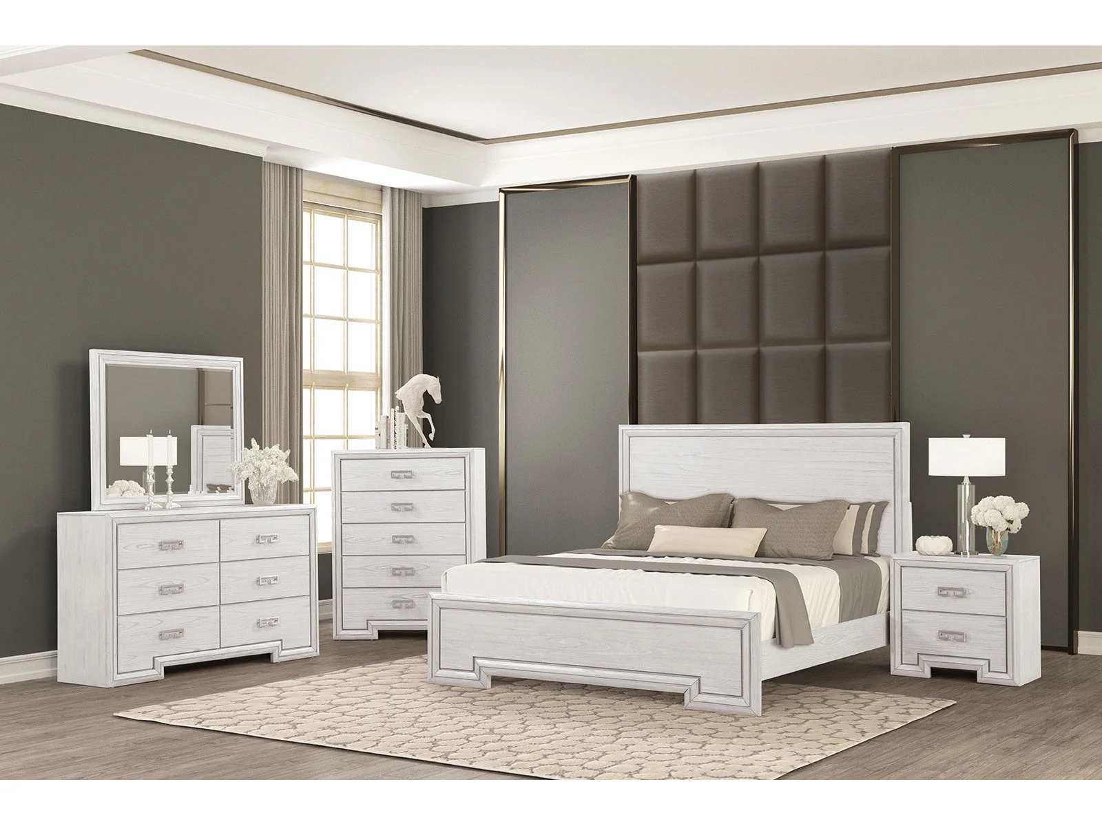 Basilone White Queen 5 Piece Bedroom Set w/Chest