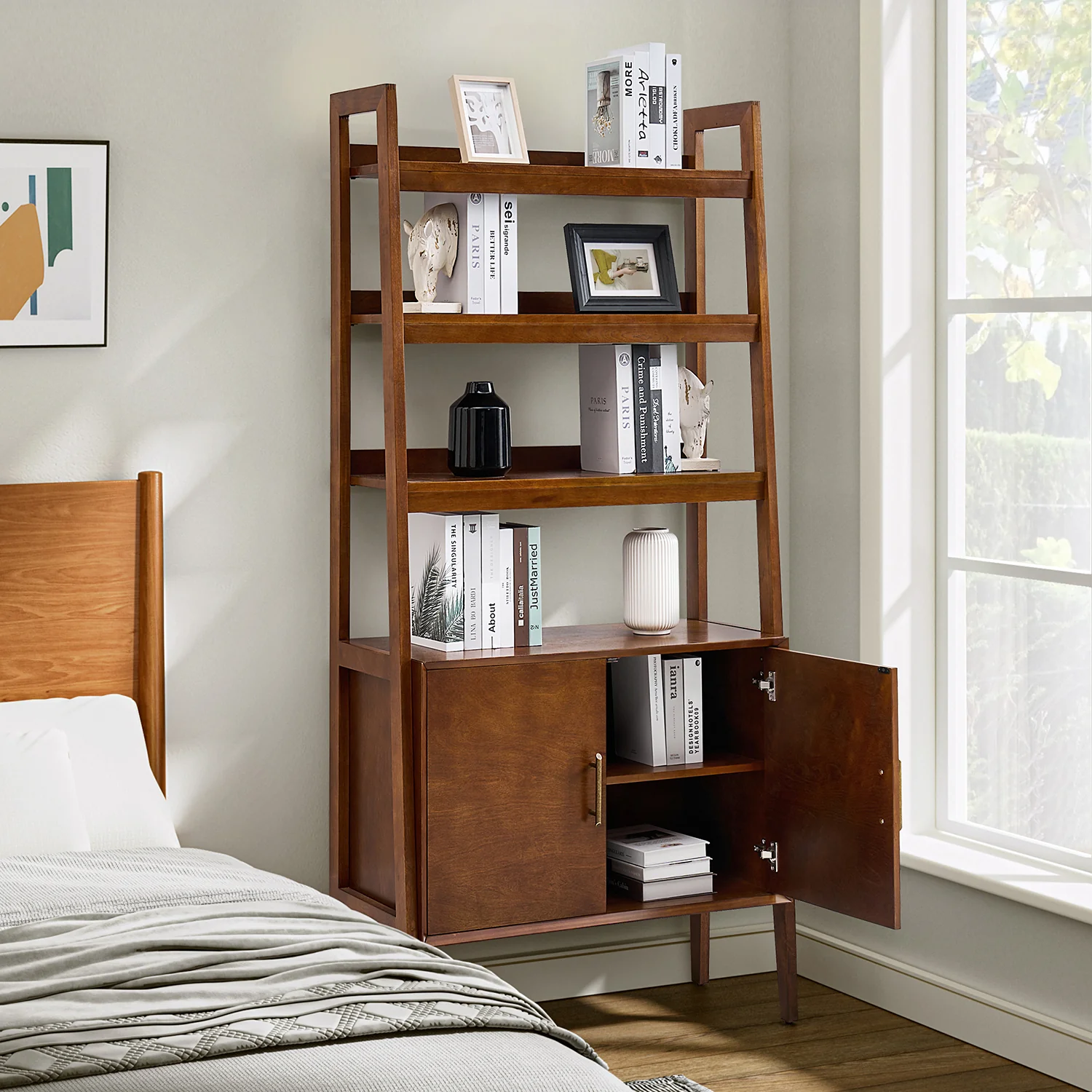 Andrs Solid Wood Ladder Bookcase in Walnut - Image 3