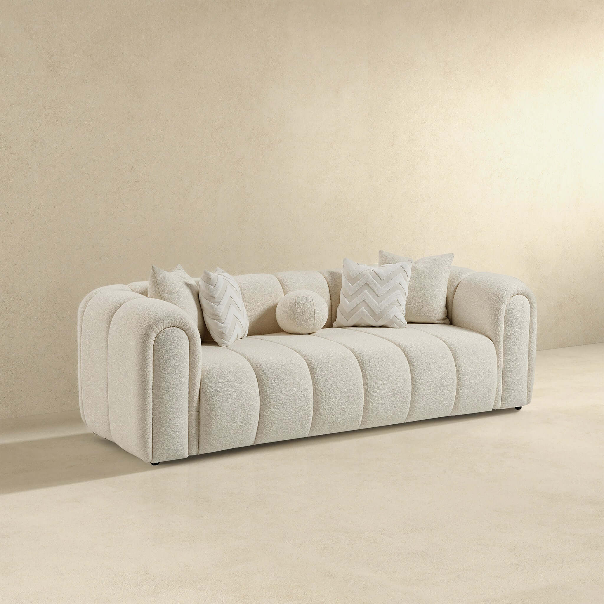 Beatrice Modern Tufted Ivory Boucle Sofa - Image 2