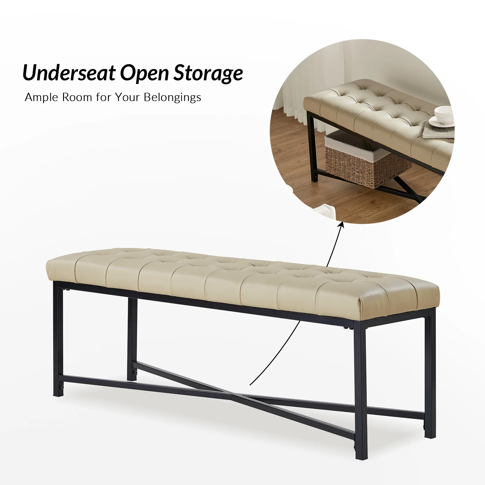 Arnold Upholstered Flip Top Storage Bench in Beige - Image 5