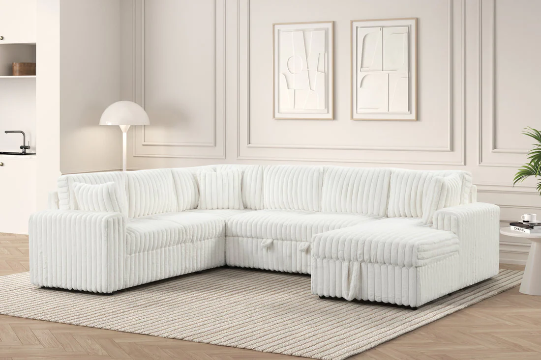 Beige Sectional with Pullout Bed - Image 2