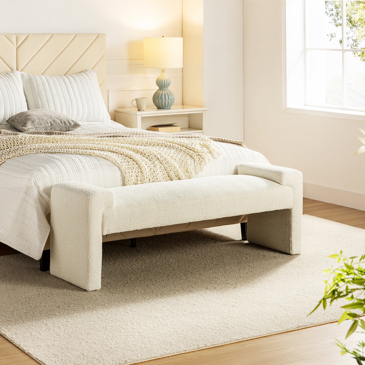 Severin Upholstered Bench in Ivory