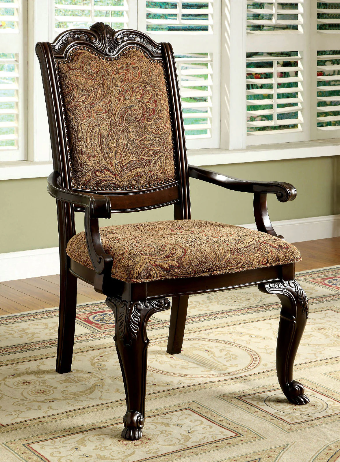 Bellagio Brown Cherry Fabric Uph. Dining Room Set / 9-piece - Image 4